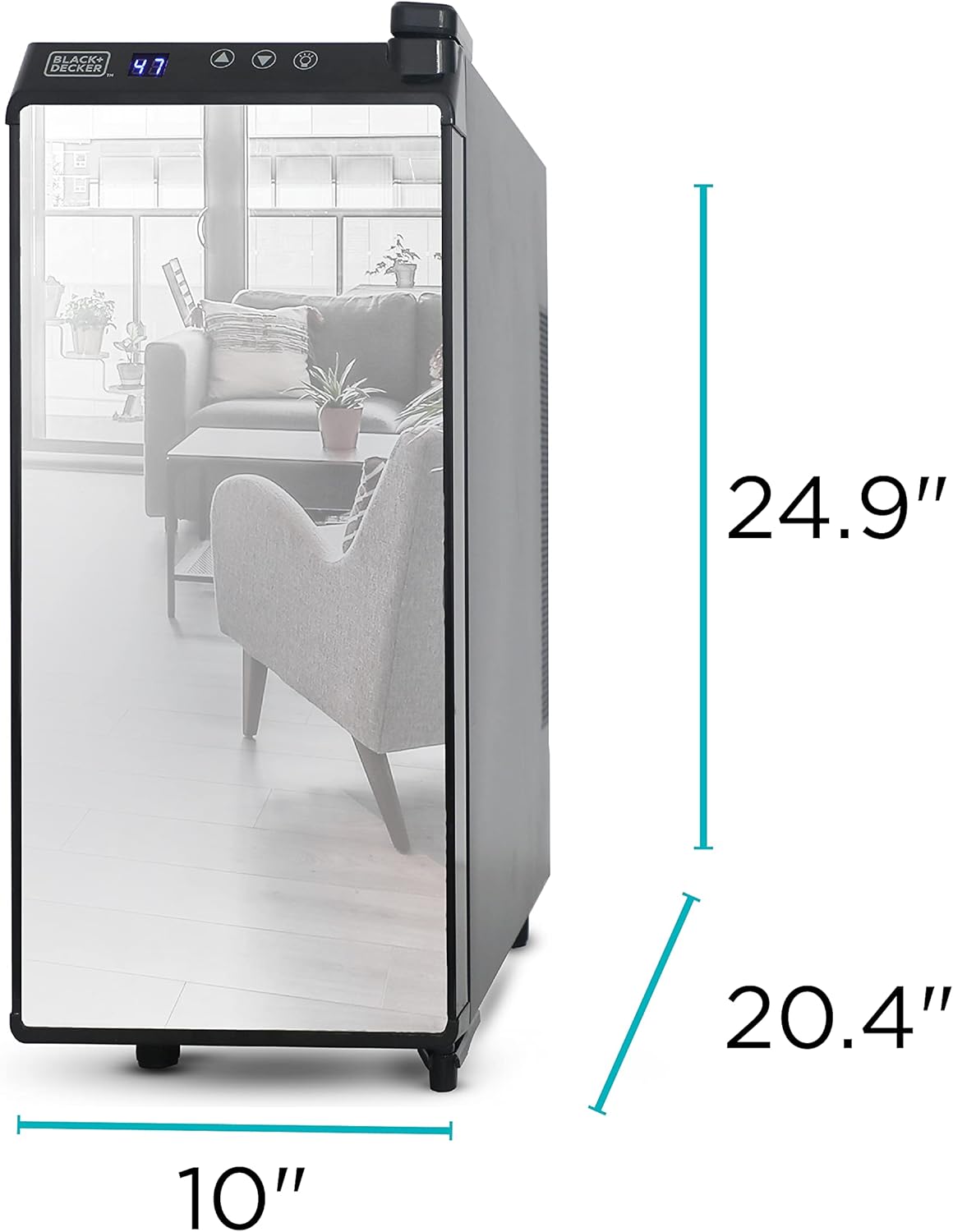 BLACK+DECKER Wine Fridge 12 Bottles, Thermoelectric Wine Cooler Refrigerator with Mirrored Front, Freestanding 12 Bottle Wine Fridge, BD60336