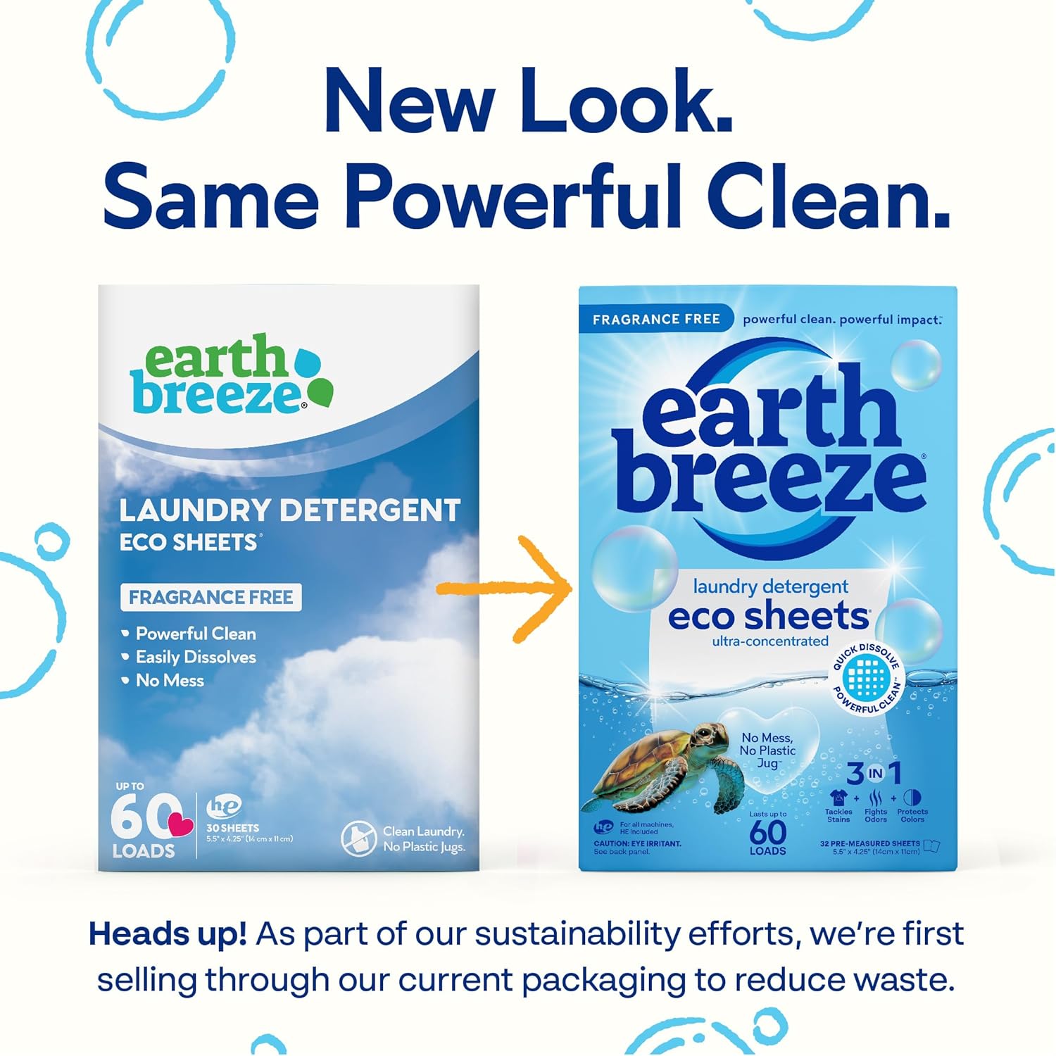 Earth Breeze Laundry Detergent Sheets Fresh Scent - 60 Loads No Plastic Jug Concentrated Laundry Detergent 30 Sheets