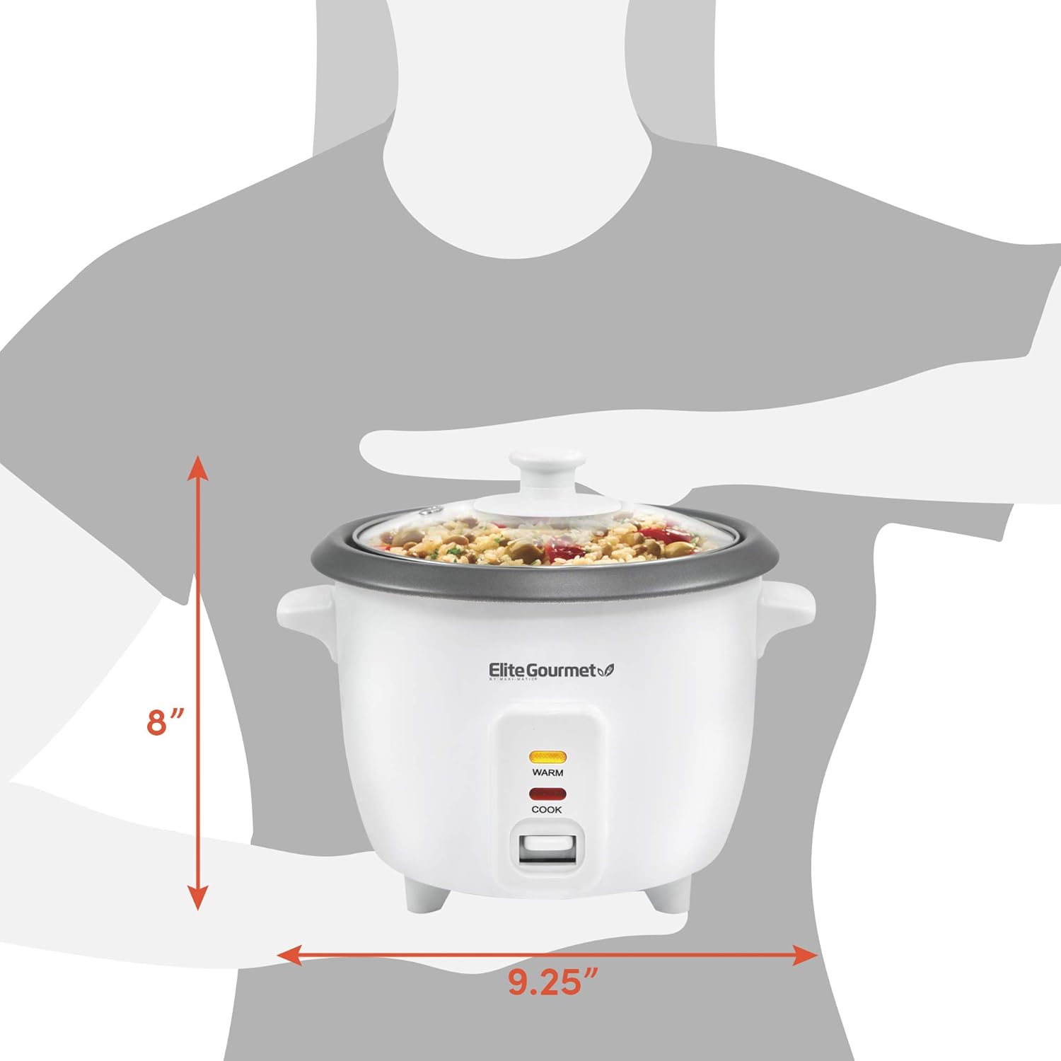 Elite Gourmet ERC-003 Electric Rice Cooker with Automatic Keep Warm Makes Soups, Stews, Grains, Hot Cereals, White, 6 Cups Cooked (3 Cups Uncooked)
