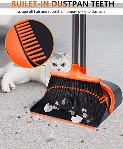 Broom and Dustpan, Broom and Dustpan Set for Home, Long Handle Broom with Dustpan, Broom and Dustpan Combo for Office Home Kitchen Lobby Floor Use Dustpan and Broom Set