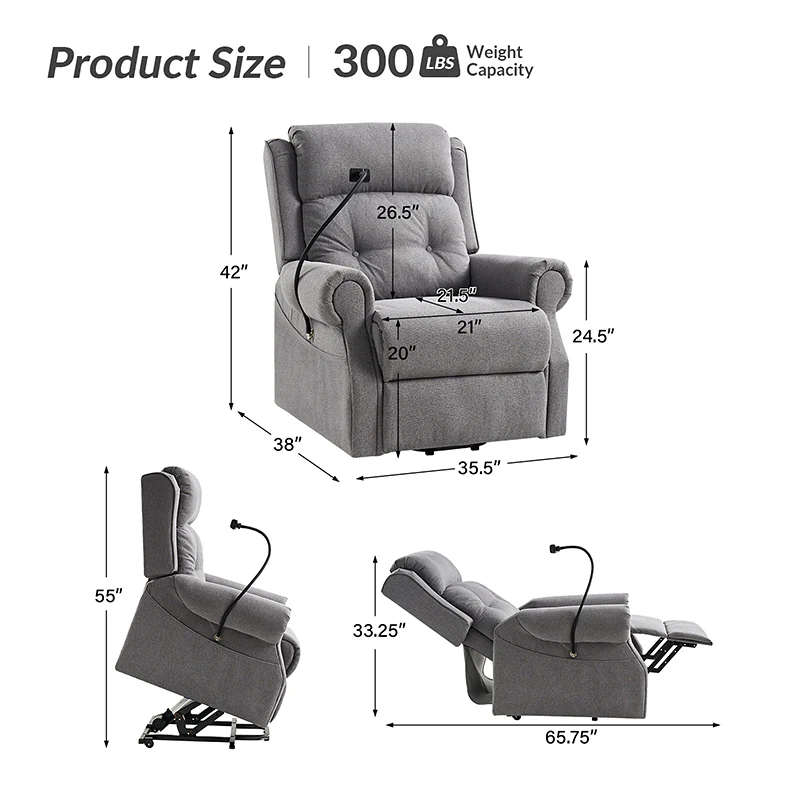 Hector Lift Assist Power Recliner With Massage Heat And Manual Headrest