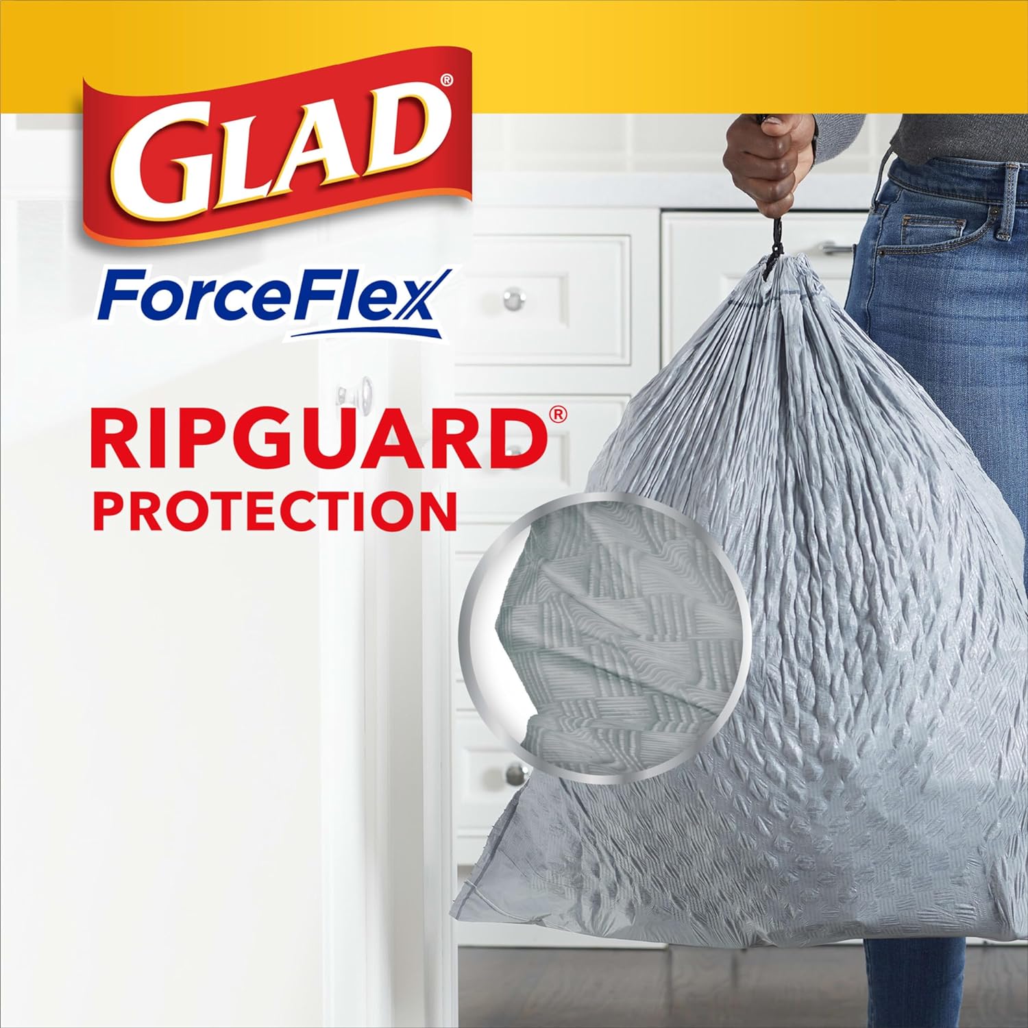 Glad Trash Bags, ForceFlex Tall Kitchen Drawstring Garbage Bags, 13 Gal, Fresh Clean Scent with Febreze, 110 Ct (Packaging May Vary)
