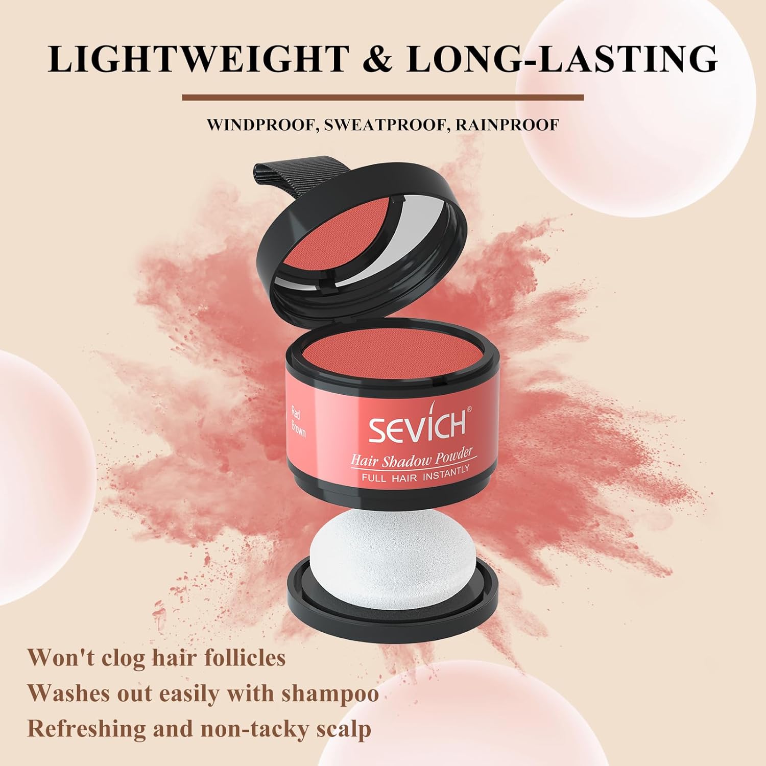 Sevich Hairline Powder，Instantly Conceals Hair Loss, Root Touch up Powder, Hair Shadow Toppers for Women & Men, Touch Up for Thinning Gray Hair, Windproof & Sweatproof, Dark Brown