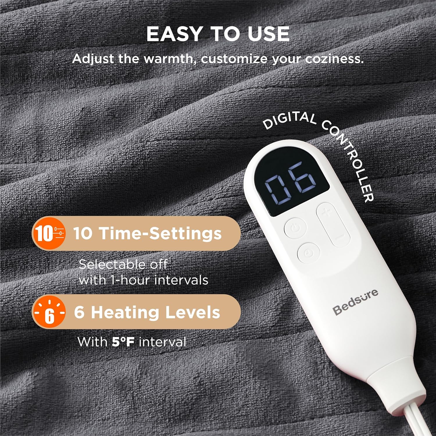 Bedsure Heated Blanket Electric Throw - Soft Flannel Electric Blanket, Heating Blanket with 4 Time Settings & 6 Heat Settings, Warm Blanket Gift for Grandma (50x60 inches, Grey)