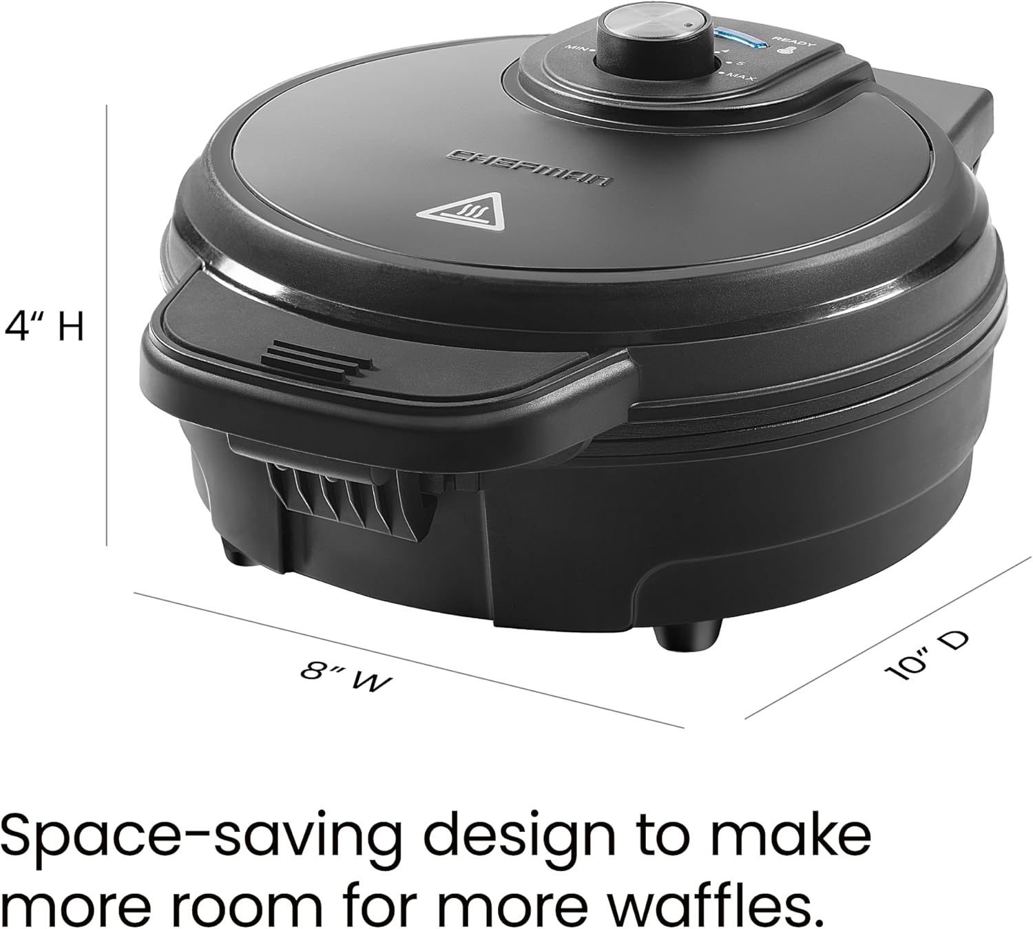 Chefman Anti-Overflow Belgian Waffle Maker w/Shade Selector, Temperature Control, Mess Free Moat, Round Iron w/Nonstick Plates & Cool Touch Handle, Measuring Cup Included, Black