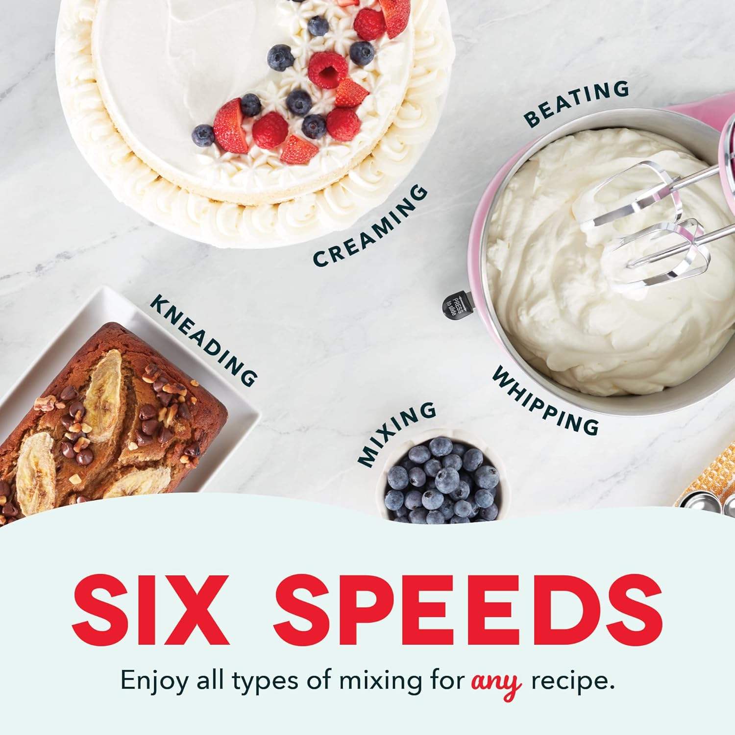 Dash Stand Mixer (Electric Mixer for Everyday Use): 6 Speed Stand Mixer with 3 Quart Stainless Steel Mixing Bowl, Dough Hooks & Mixer Beaters for Dressings, Frosting, Meringues & More - Aqua