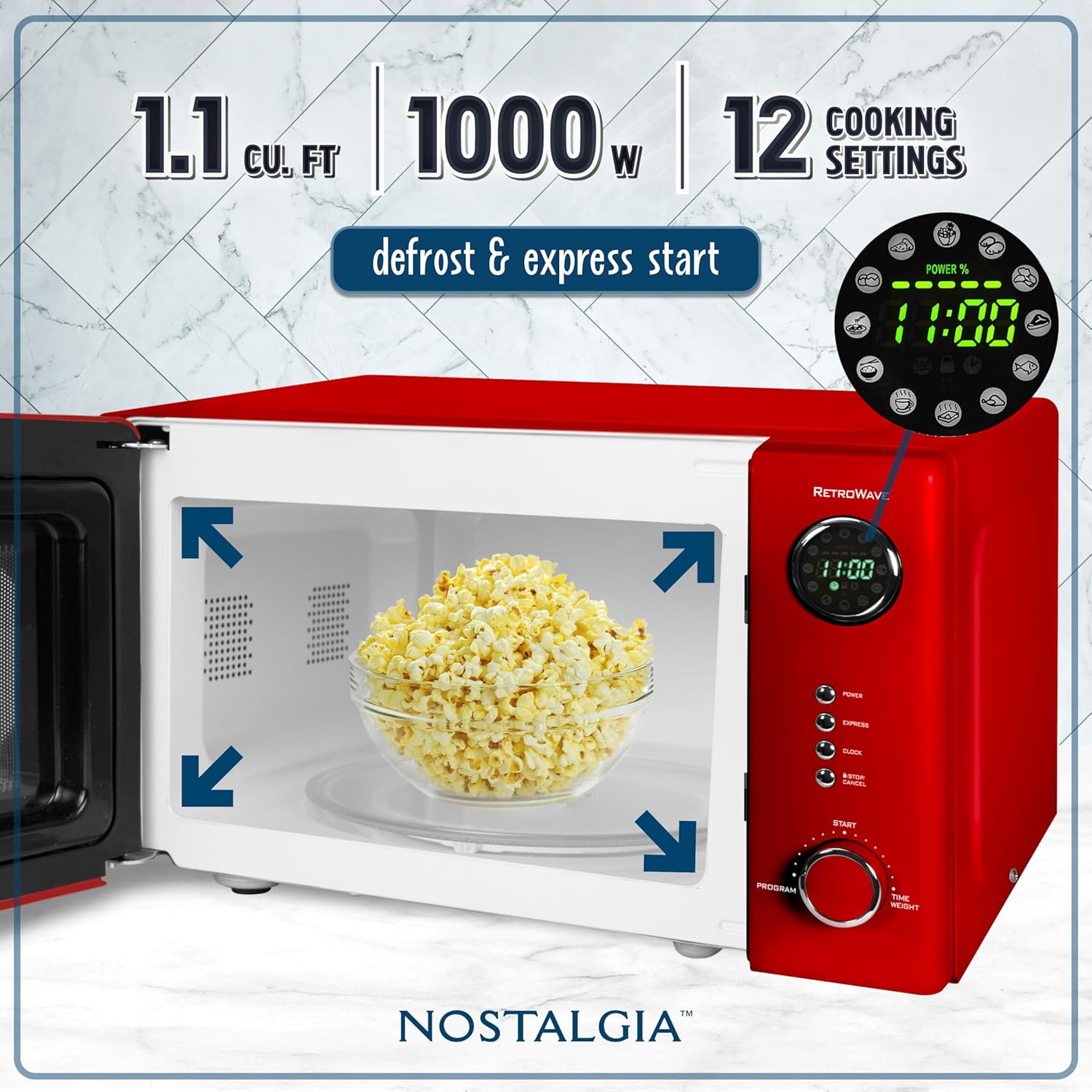 Nostalgia Retro Compact Countertop Microwave Oven - 0.7 Cu. Ft. - 700-Watts with LED Digital Display - Child Lock - Easy Clean Interior - Aqua