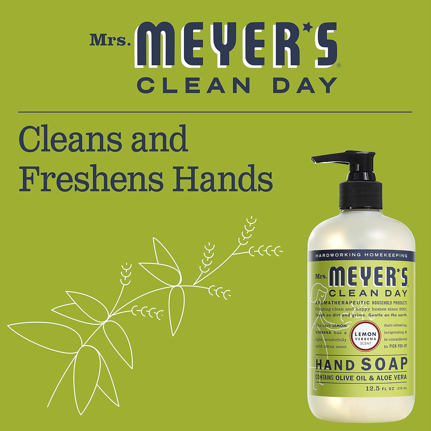 Mrs. Meyer's Clean Day Liquid Hand Soap, Cruelty-Free, and Biodegradable Hand Wash Made with Essential Oils, Lemon Verbena Scent, 12.5 Oz (Pack of 3)