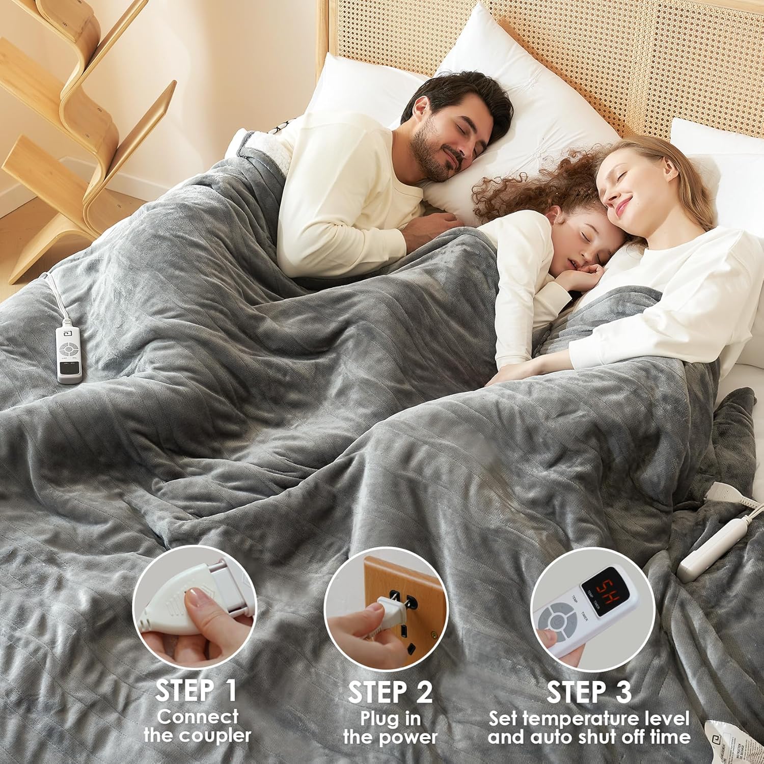 EHEYCIGA Heated Blanket Electric Blanket Throw - Heating Blanket with 9 Heating Levels & 10 Hours Auto Off, Soft Cozy Sherpa Washable Blanket with Fast Heating, 50 x 60 Inches