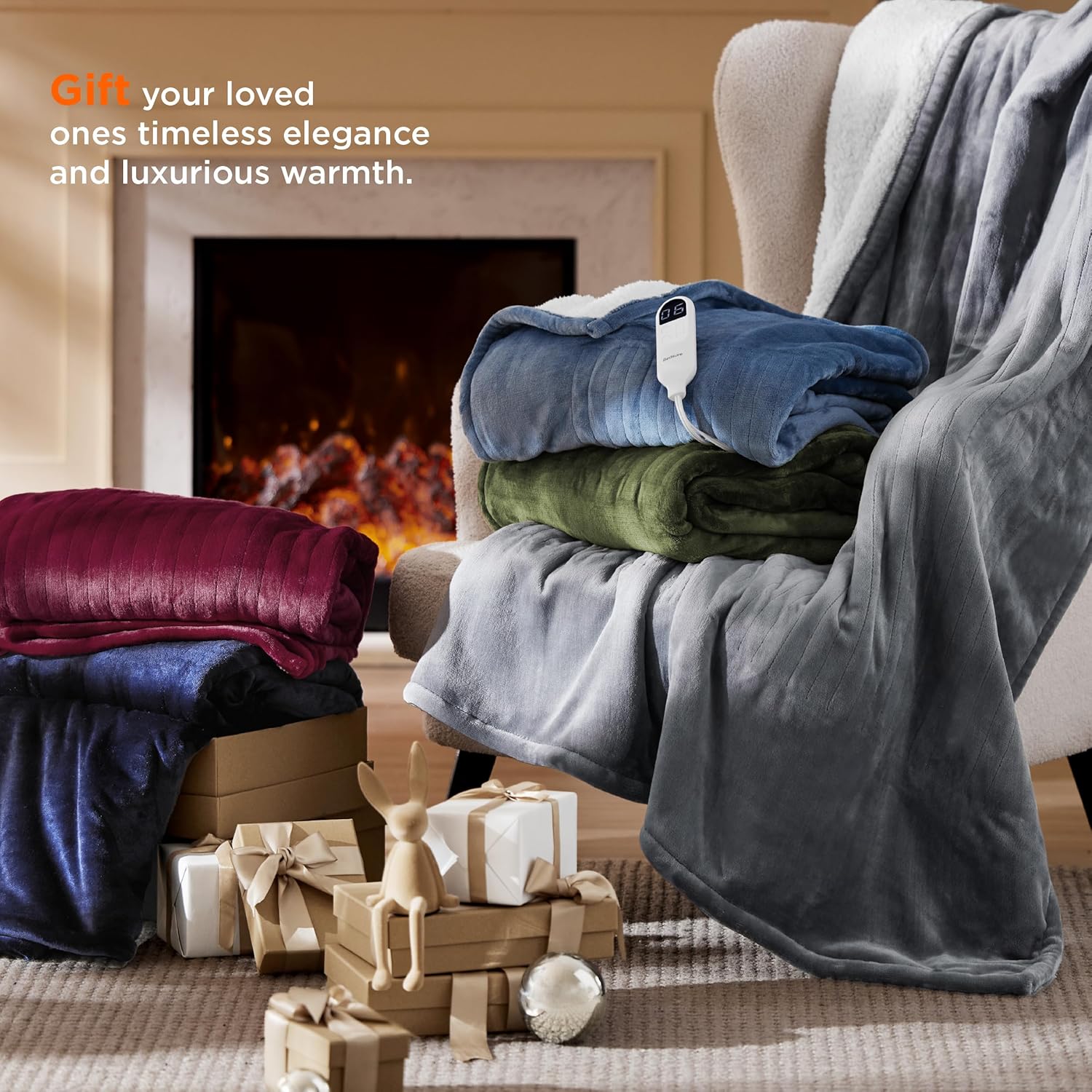 Bedsure Heated Blanket Electric Throw - Soft Flannel Electric Blanket, Heating Blanket with 4 Time Settings & 6 Heat Settings, Warm Blanket Gift for Grandma (50x60 inches, Grey)