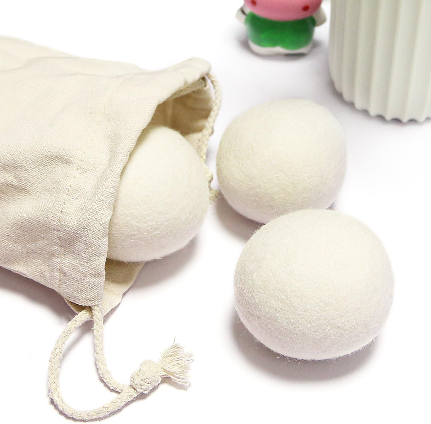 6 Pack All Natural Organic Wool Dryer Balls XL Size - Reusable Chemical Free Natural Fabric Softener, Anti Static, Reduces Clothing Wrinkles and Saves Drying Time