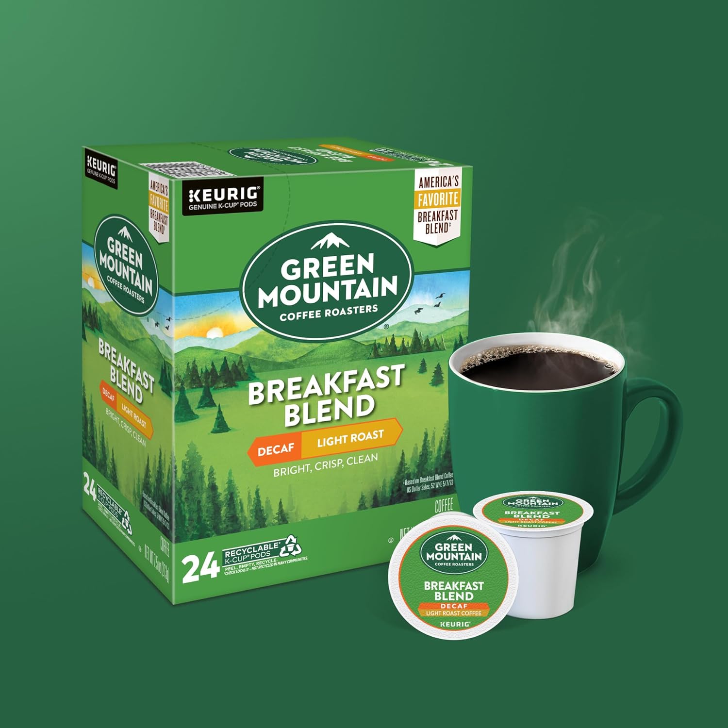 Green Mountain Coffee Roasters Breakfast Blend Single-Serve Keurig K-Cup Pods, Light Roast Coffee, 96 Count