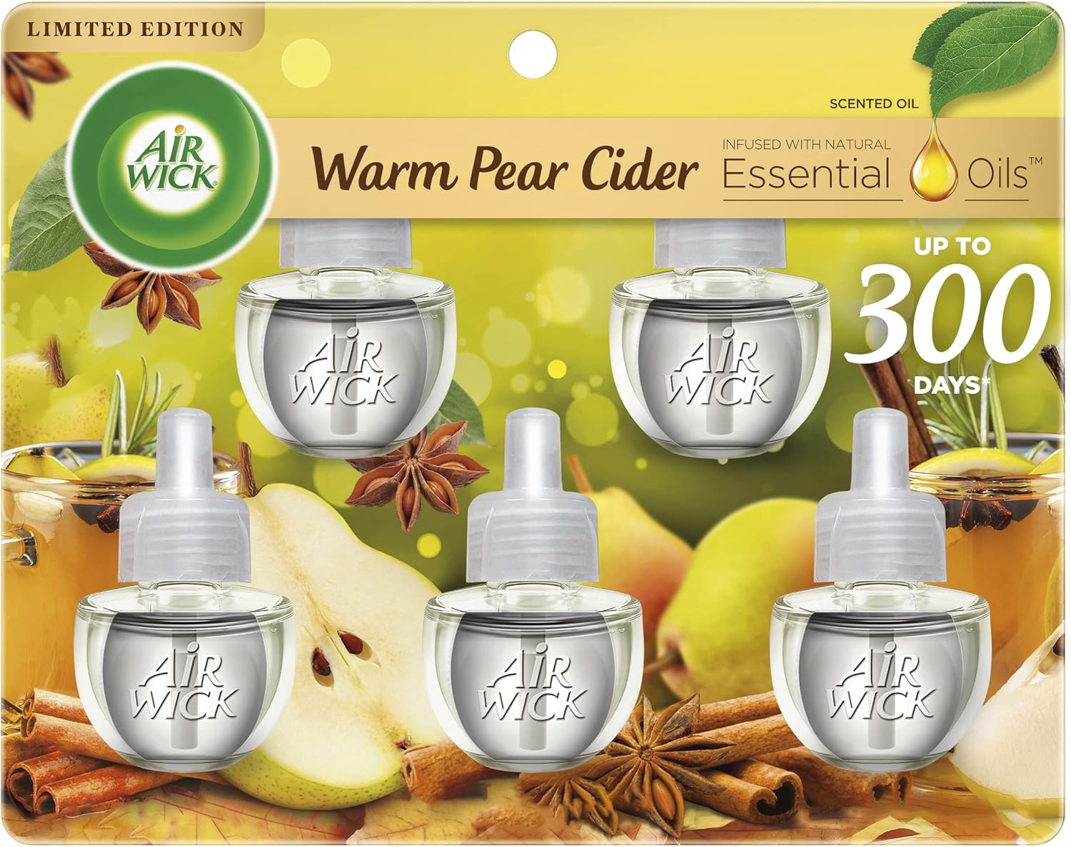 Air Wick Plug in Scented Oil Refill, 5 ct, Pumpkin Spice, Air Freshener, Essential Oils, Fall Scent, Fall Decor