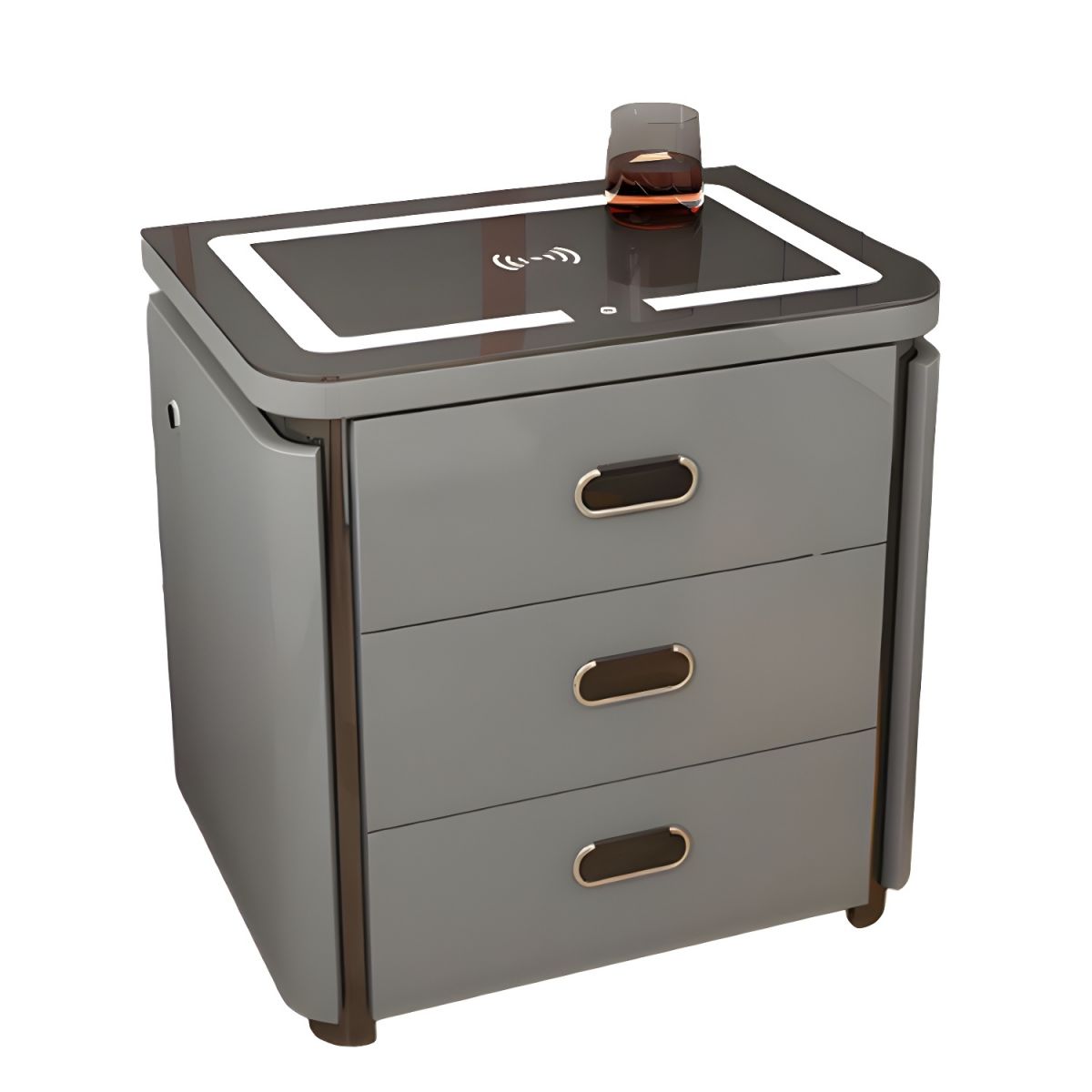 Modern Wood Nightstand with Glass Top and Drawers