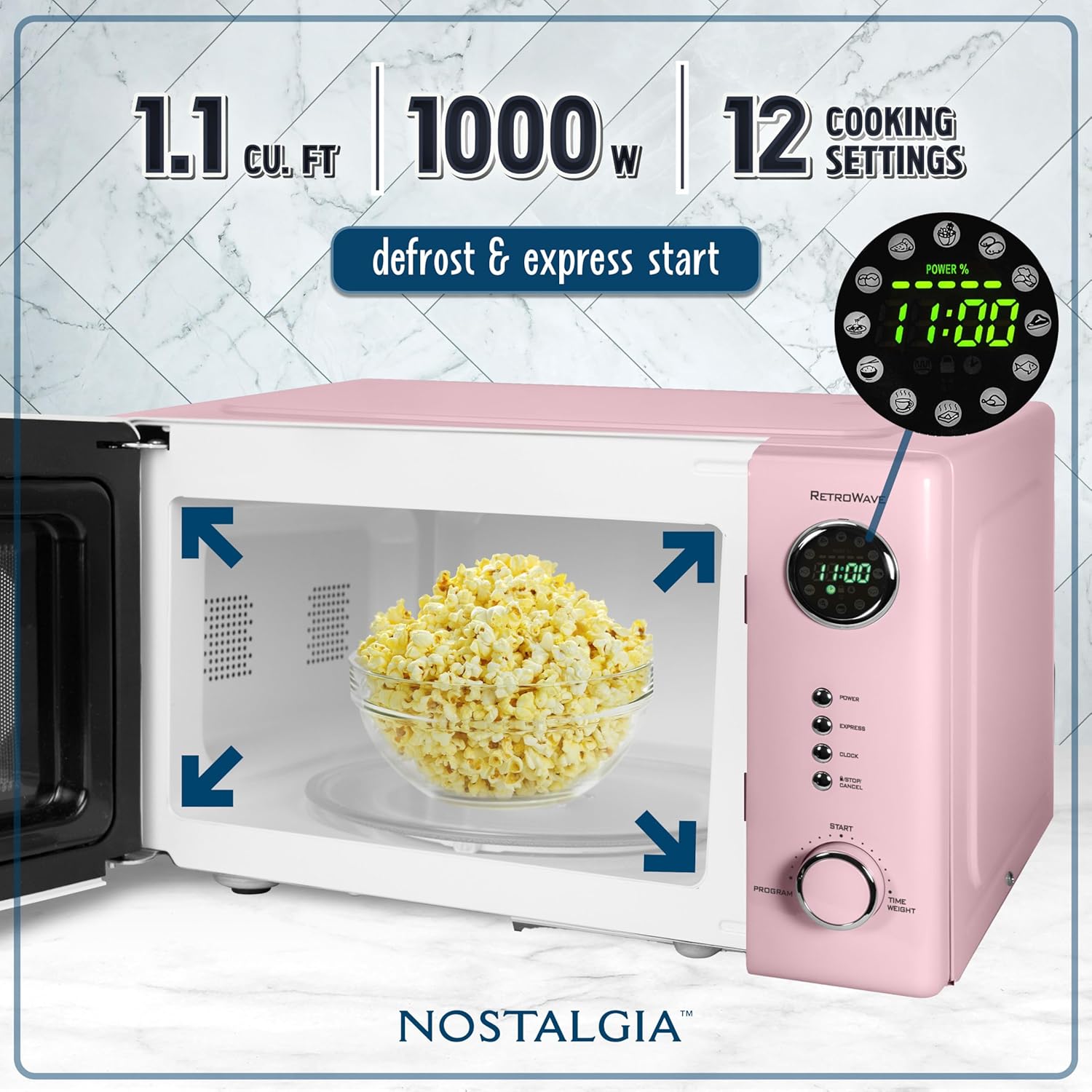 Nostalgia Retro Compact Countertop Microwave Oven - 0.7 Cu. Ft. - 700-Watts with LED Digital Display - Child Lock - Easy Clean Interior - Aqua