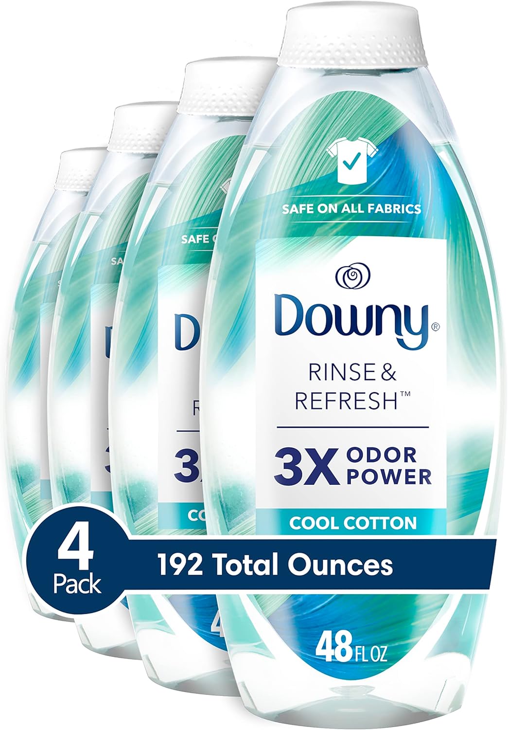 Downy Rinse & Refresh Laundry Odor Remover And Fabric Softener, Cool Cotton, 48 Fl Oz, HE Compatible Laundry Sanitizer, Safe On All Fabrics, Fabric Softener Liquid