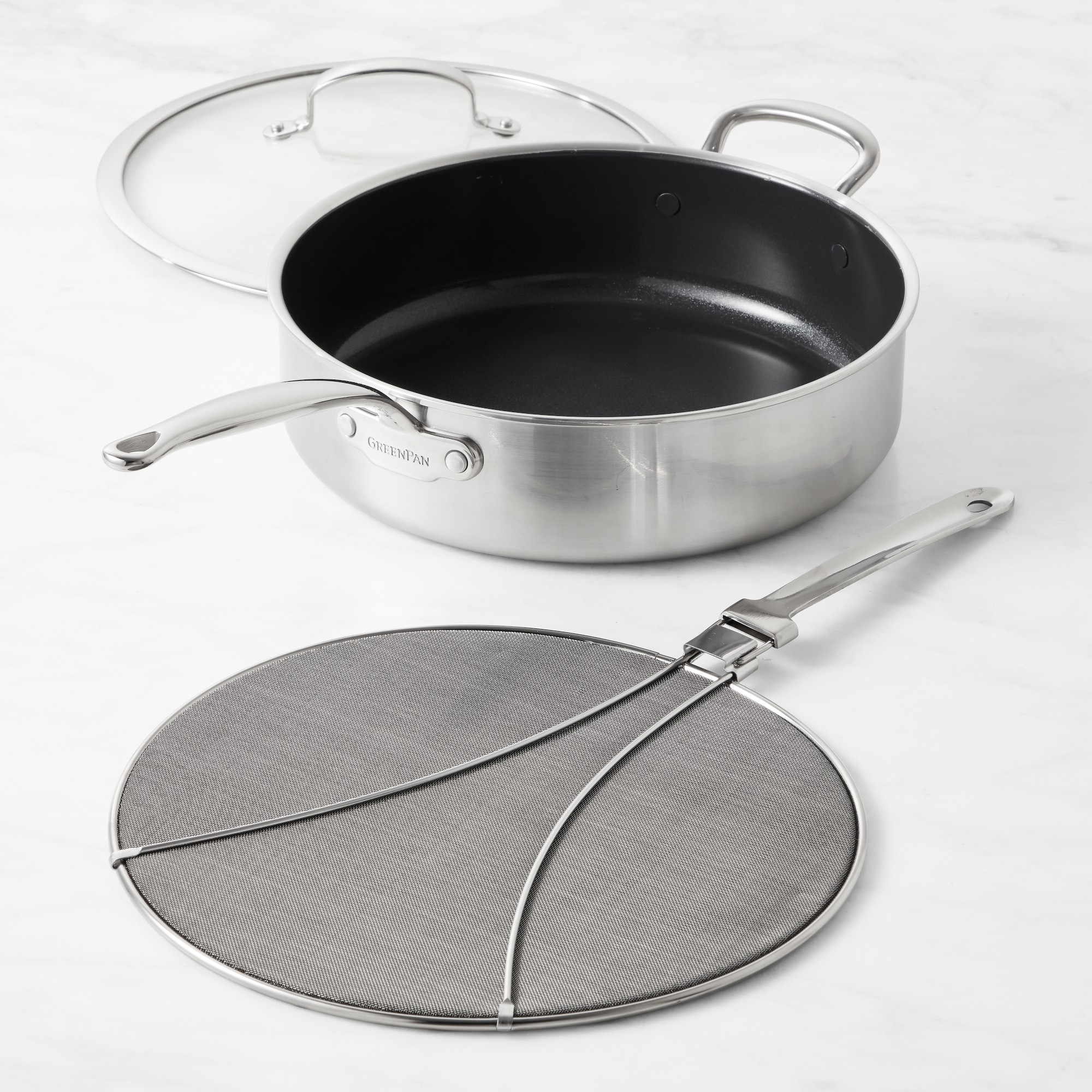 GreenPan™ Premiere Stainless-Steel Ceramic Nonstick 4-Qt. Sauté Pan with Splatter Screen