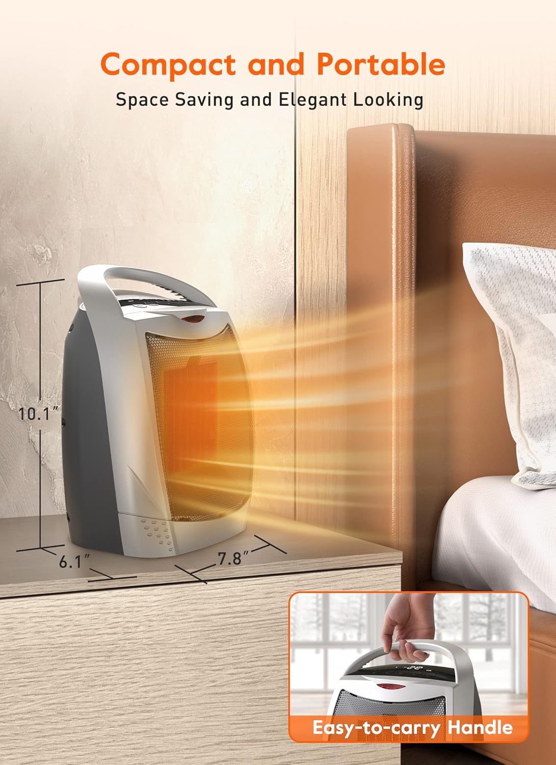 GiveBest Portable Electric Space Heater with Thermostat, 1500W/750W Safe and Quiet Ceramic Heater Fan, Heat Up 200 Square Feet for Office Room Desk Indoor Use, Silver