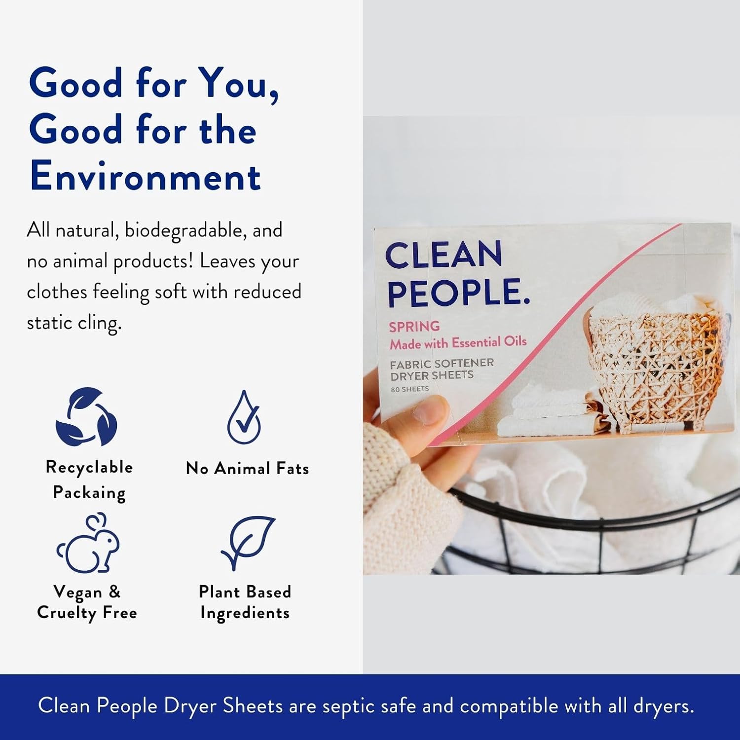 The Clean People Fabric Softener Sheets - Dryer Sheets - Softens & Removes Static Cling - Vegan Laundry Softener With Essential Oils - Fresh Scent, 120 Pack