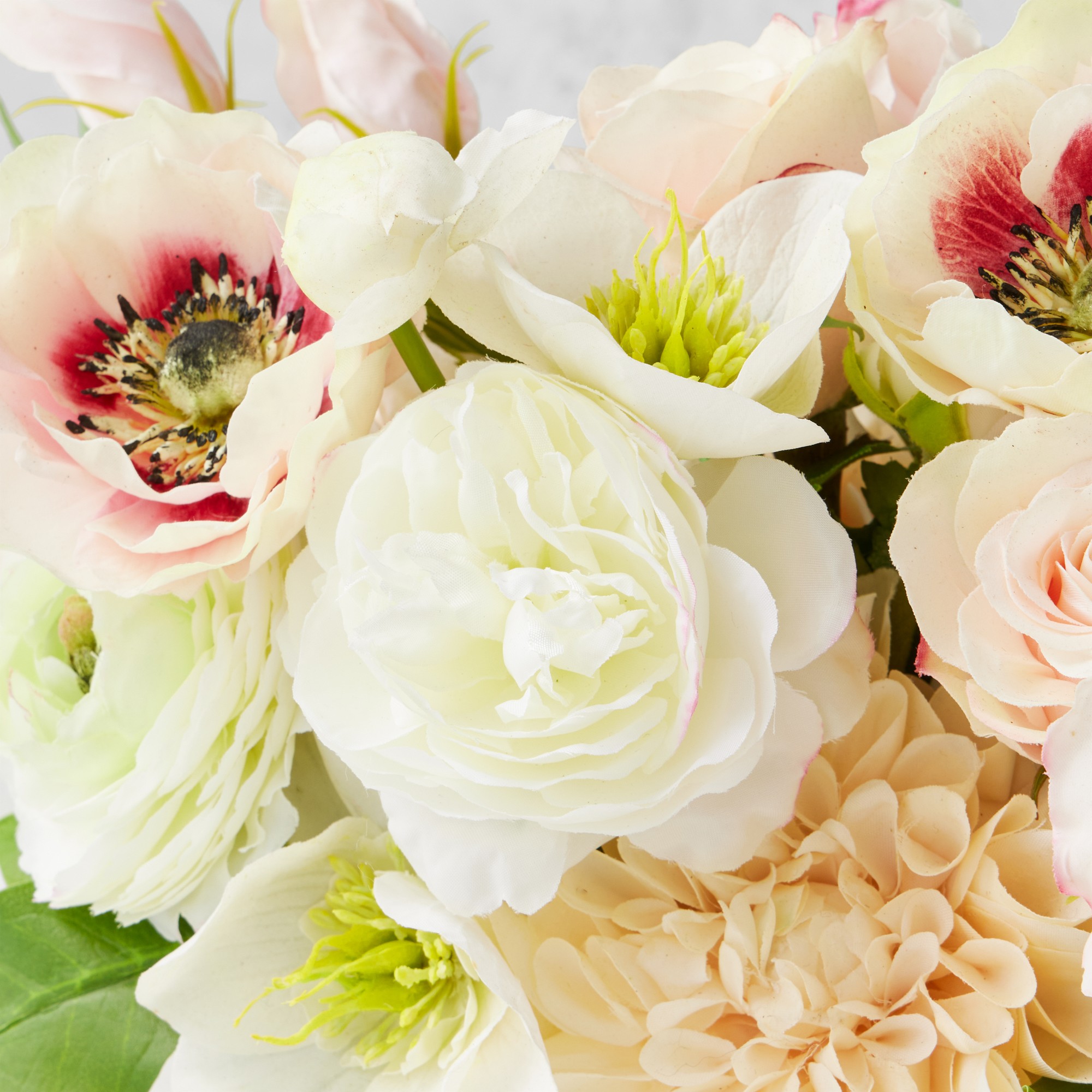 Famille Rose Faux Small Floral Arrangement in Glass Vase