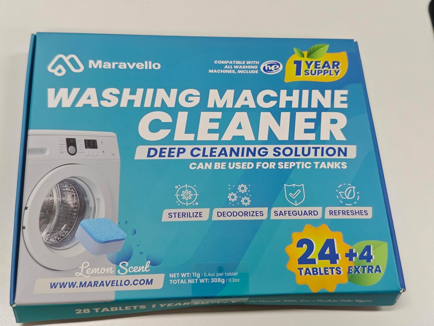 Maravello Washing Machine Cleaner Descaler Tablets Washing Machine Cleaning Tablets - for Front Load and Top Load Washers, Mold and Stain Remover for Laundry Tub 6-Month Supply (Sea Salt, 6 Count)
