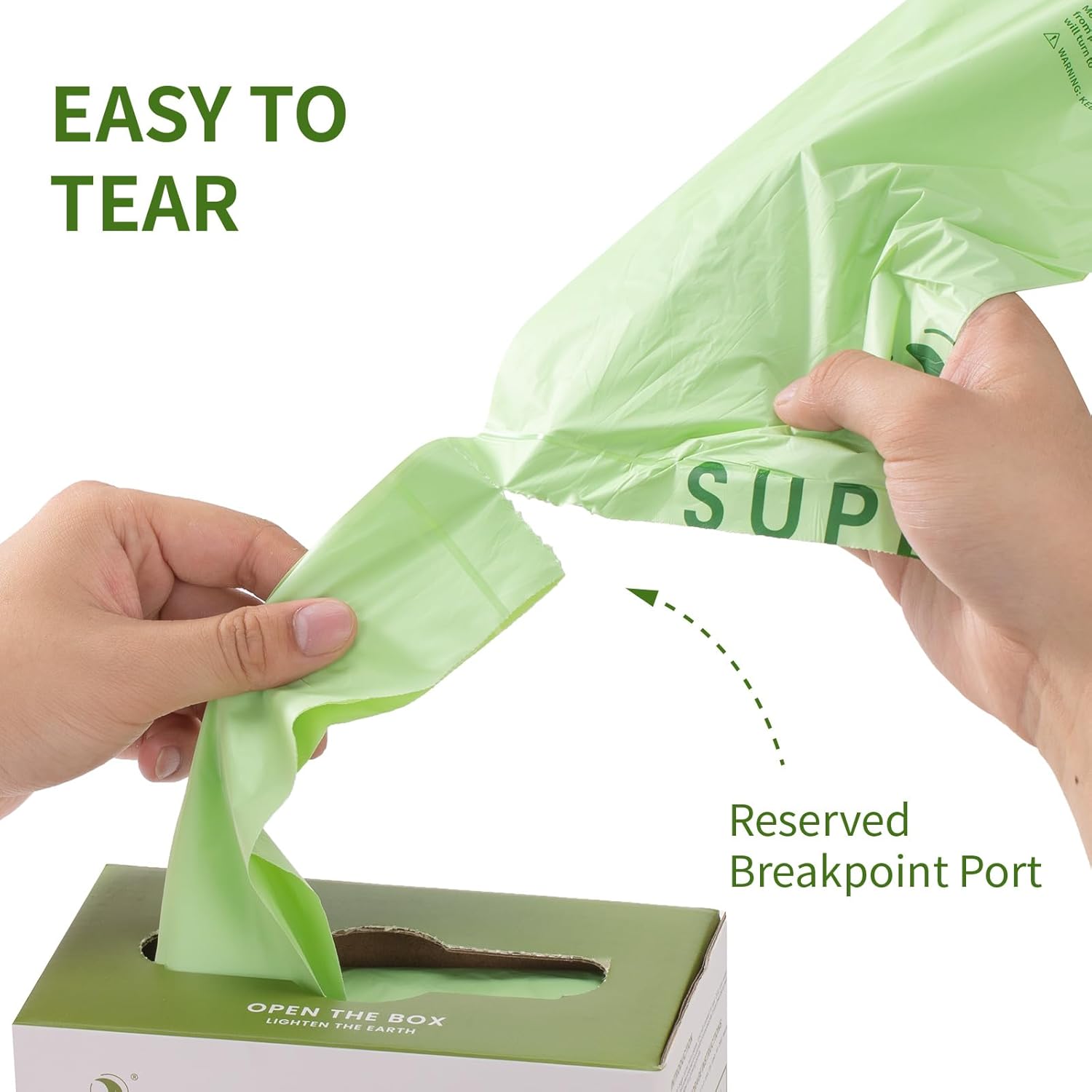 SUPERBIO 1.6 Gallon Handle Tie Compostable Food Scrap Bags For Counter Top Compost Bin, Small Compost Bags, 50 Count, 6 Liter, BPI & OK compost INDUSTRIAL Certified