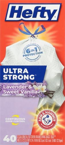 Hefty Ultra Strong Tall Kitchen Trash Bags, Lavender & Sweet Vanilla Scent, 13 Gallon, 80 Count