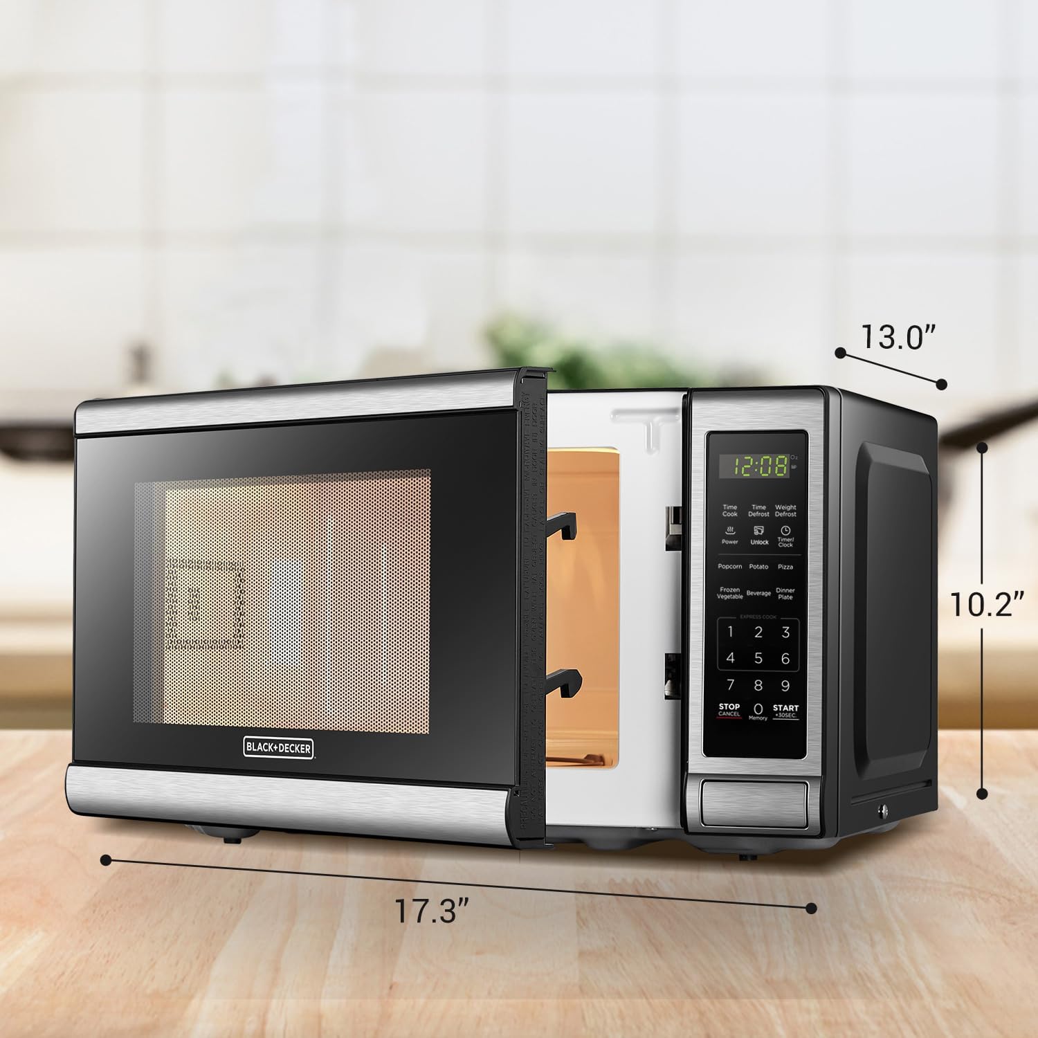 BLACK+DECKER EM720CB7 Digital Microwave Oven with Turntable Push-Button Door, Child Safety Lock, 700W, Stainless Steel, 0.7 Cu.ft