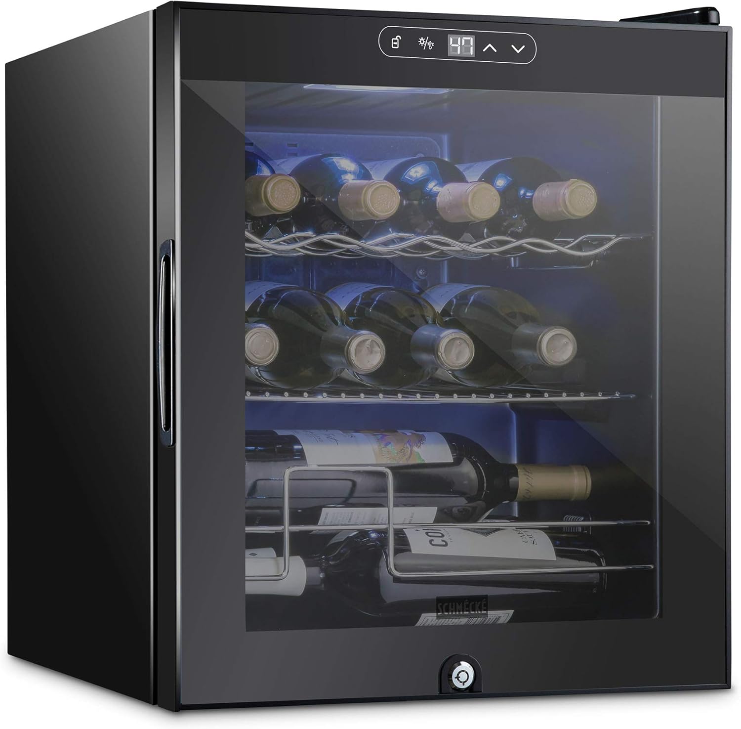 SCHMECKE 28 Bottle Compressor Wine Cooler Refrigerator w/Lock - Large Freestanding Wine Cellar - 41f-64f Digital Temperature Control Wine Fridge For Red, White, Champagne or Sparkling Wine - Black