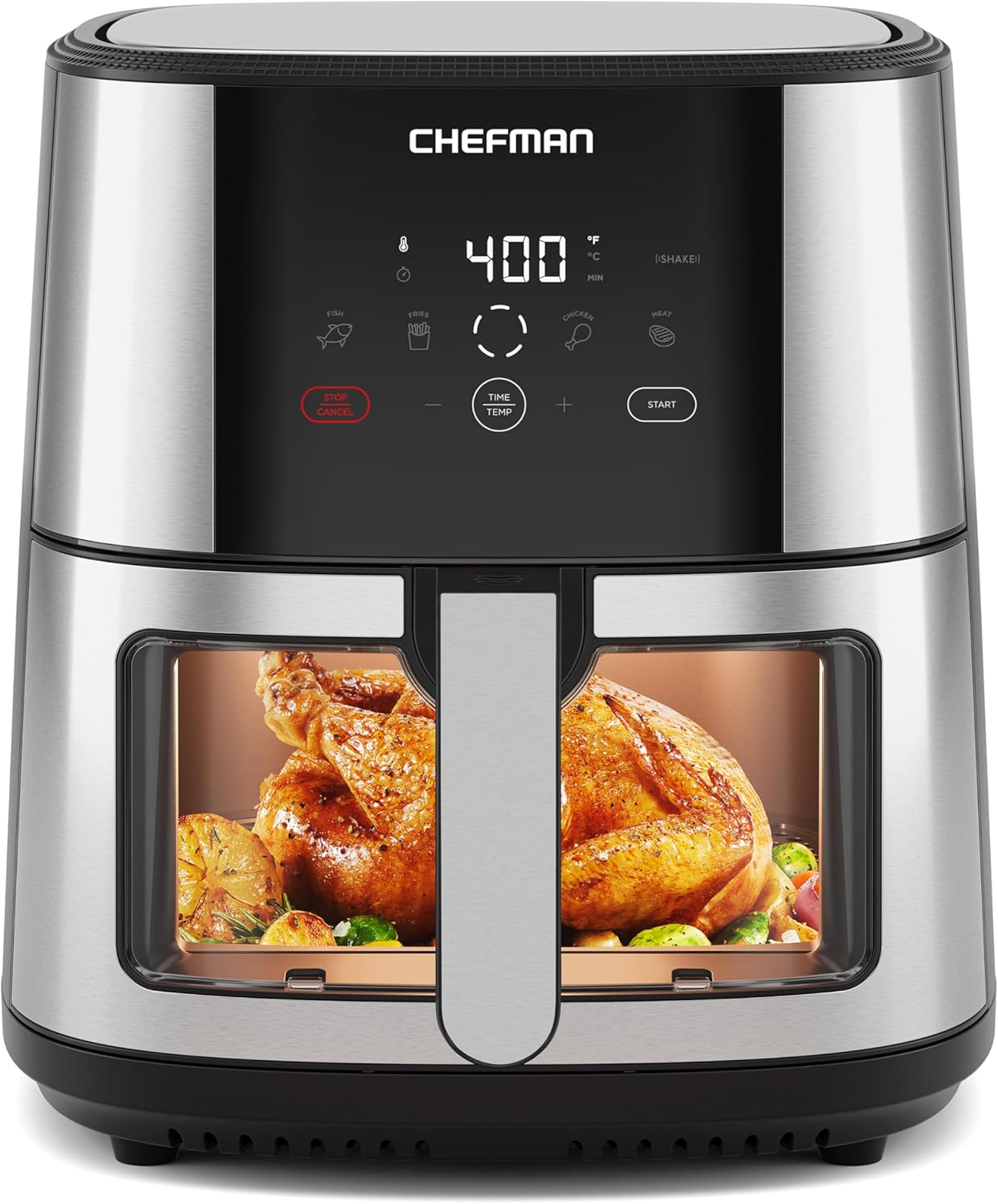 Chefman TurboFry® Touch Air Fryer, XL 8-Qt Family Size, One-Touch Digital Control Presets, French Fries, Chicken, Meat, Fish, Nonstick Dishwasher-Safe Parts, Automatic Shutoff, Stainless Steel