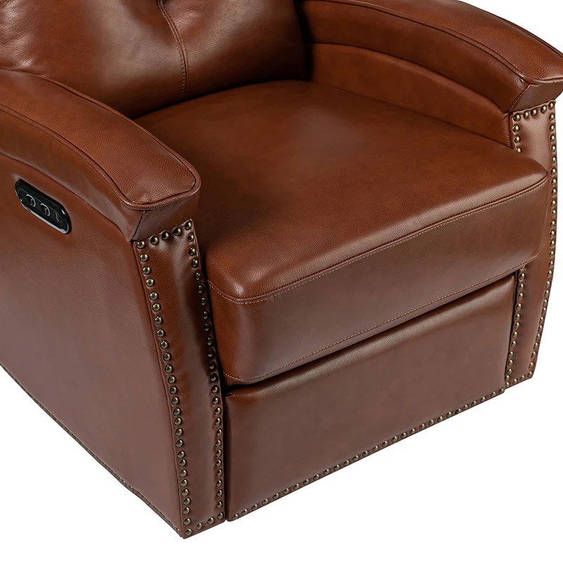 Stefan Genuine Leather Power Recliner with Nailhead Trim