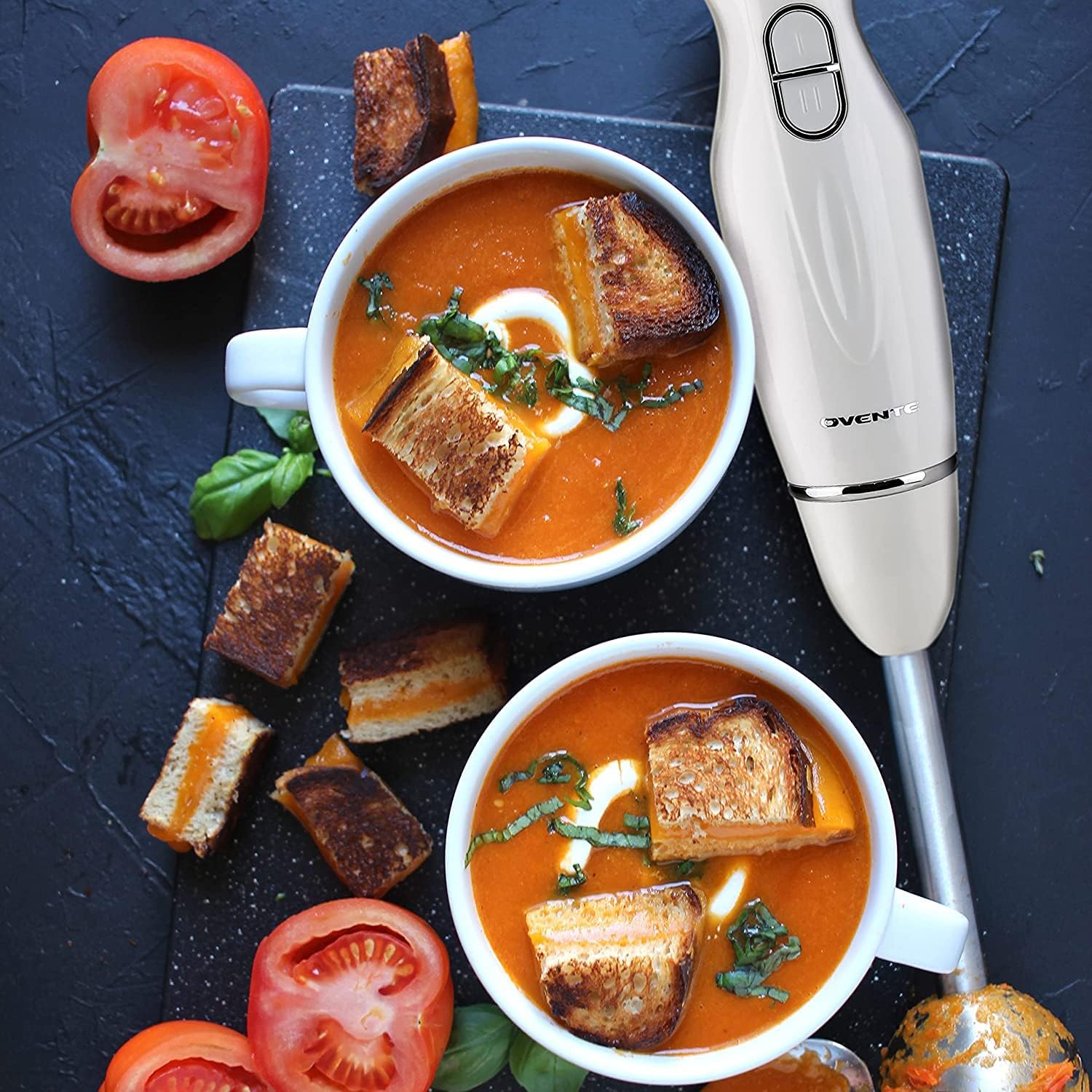 OVENTE Electric Immersion Hand Blender 300 Watt 2 Mixing Speed with Stainless Steel Blades, Powerful Portable Easy Control Grip Stick Mixer Perfect for Smoothies, Puree Baby Food & Soup, Black HS560B