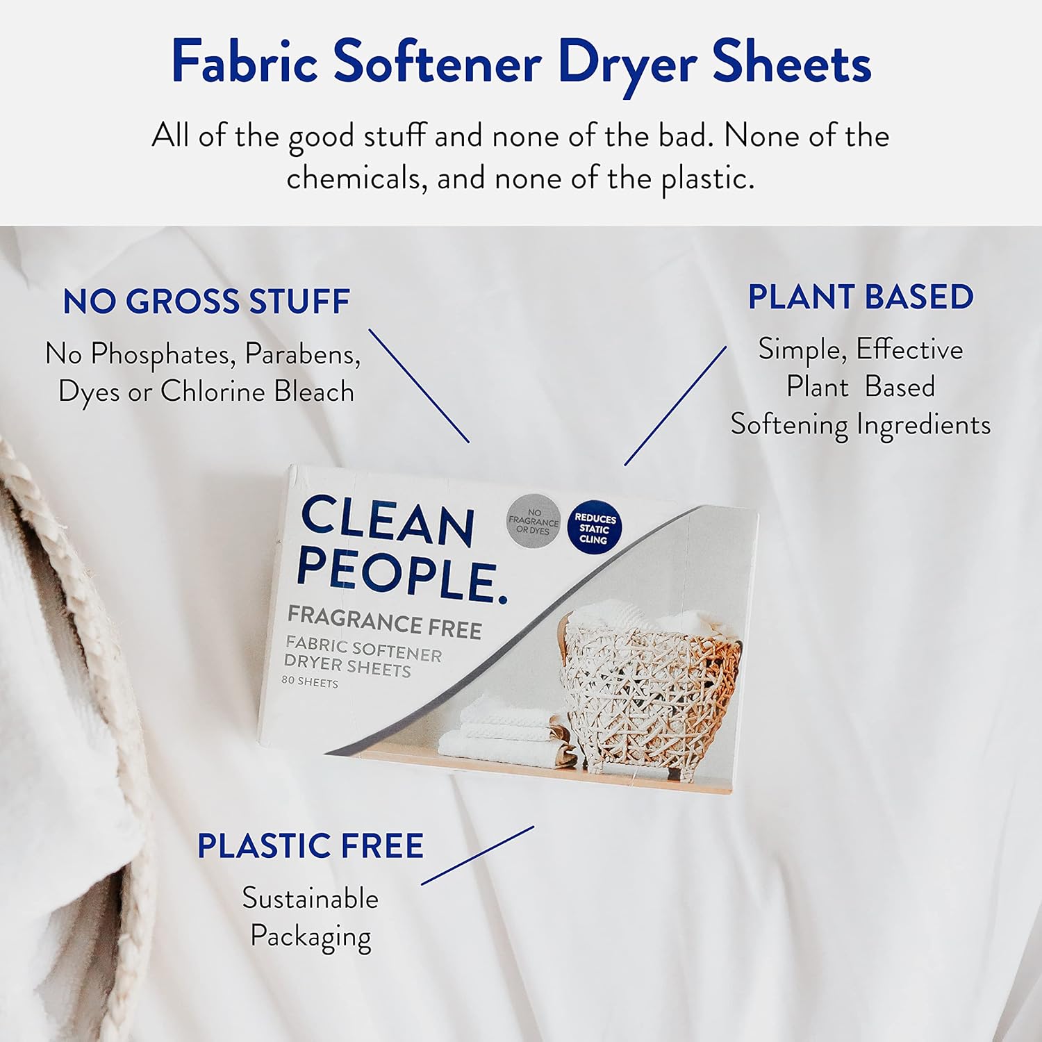 The Clean People Fabric Softener Sheets - Dryer Sheets - Softens & Removes Static Cling - Vegan Laundry Softener With Essential Oils - Fresh Scent, 120 Pack