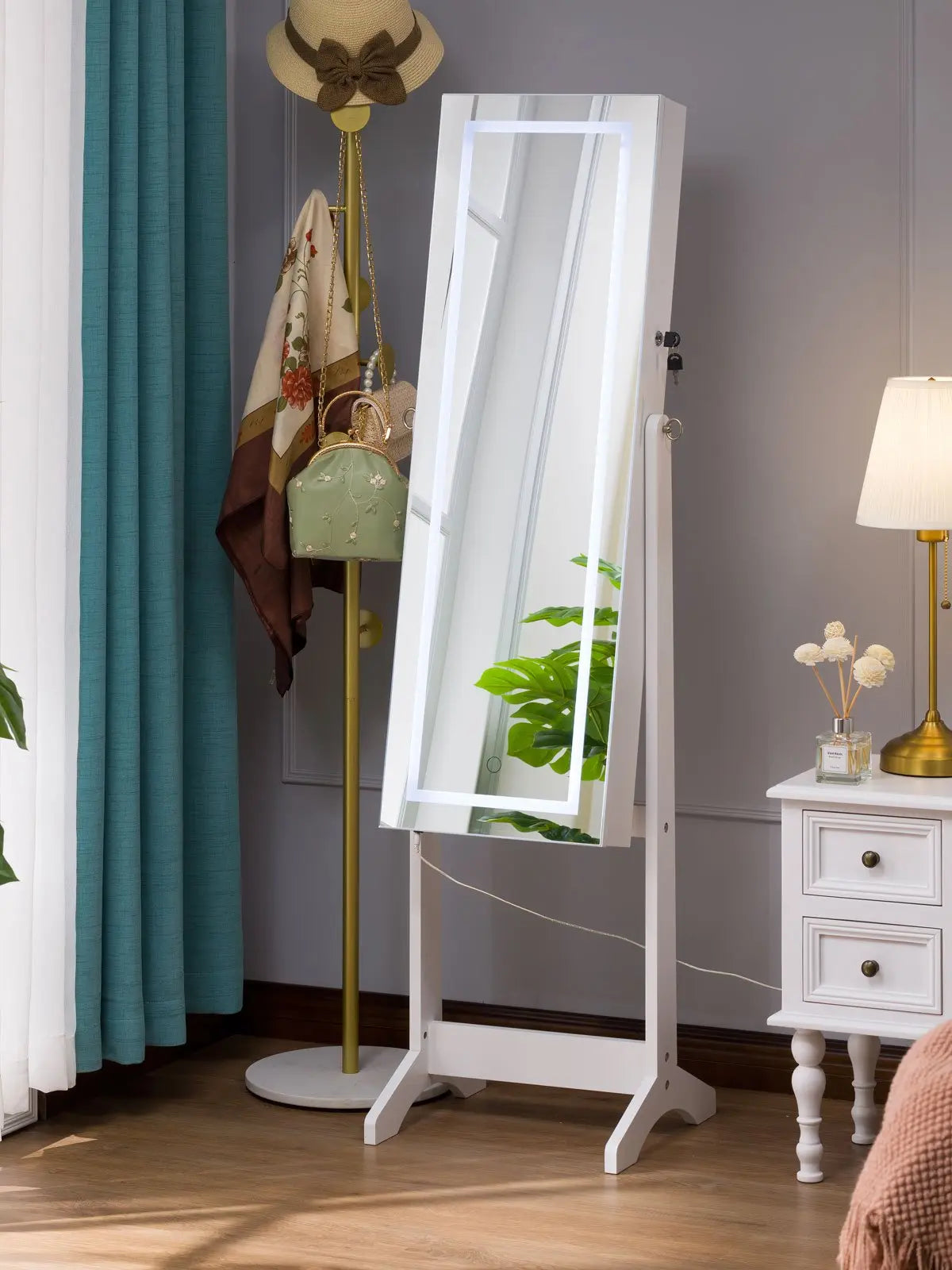 Joyce 6 Standing Built-in LED Jewelry Armoire – White
