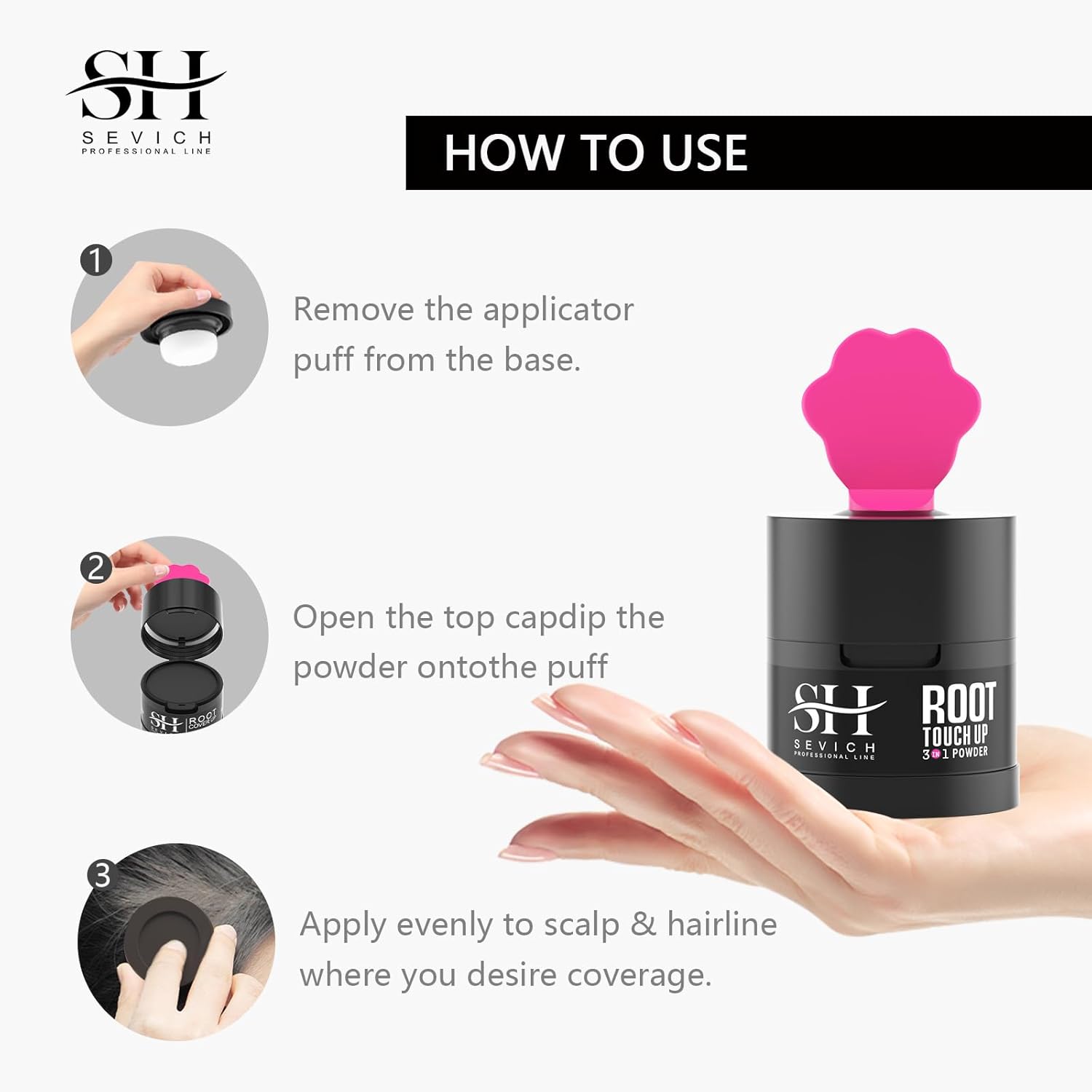 Sevich Hairline Powder，Instantly Conceals Hair Loss, Root Touch up Powder, Hair Shadow Toppers for Women & Men, Touch Up for Thinning Gray Hair, Windproof & Sweatproof, Dark Brown