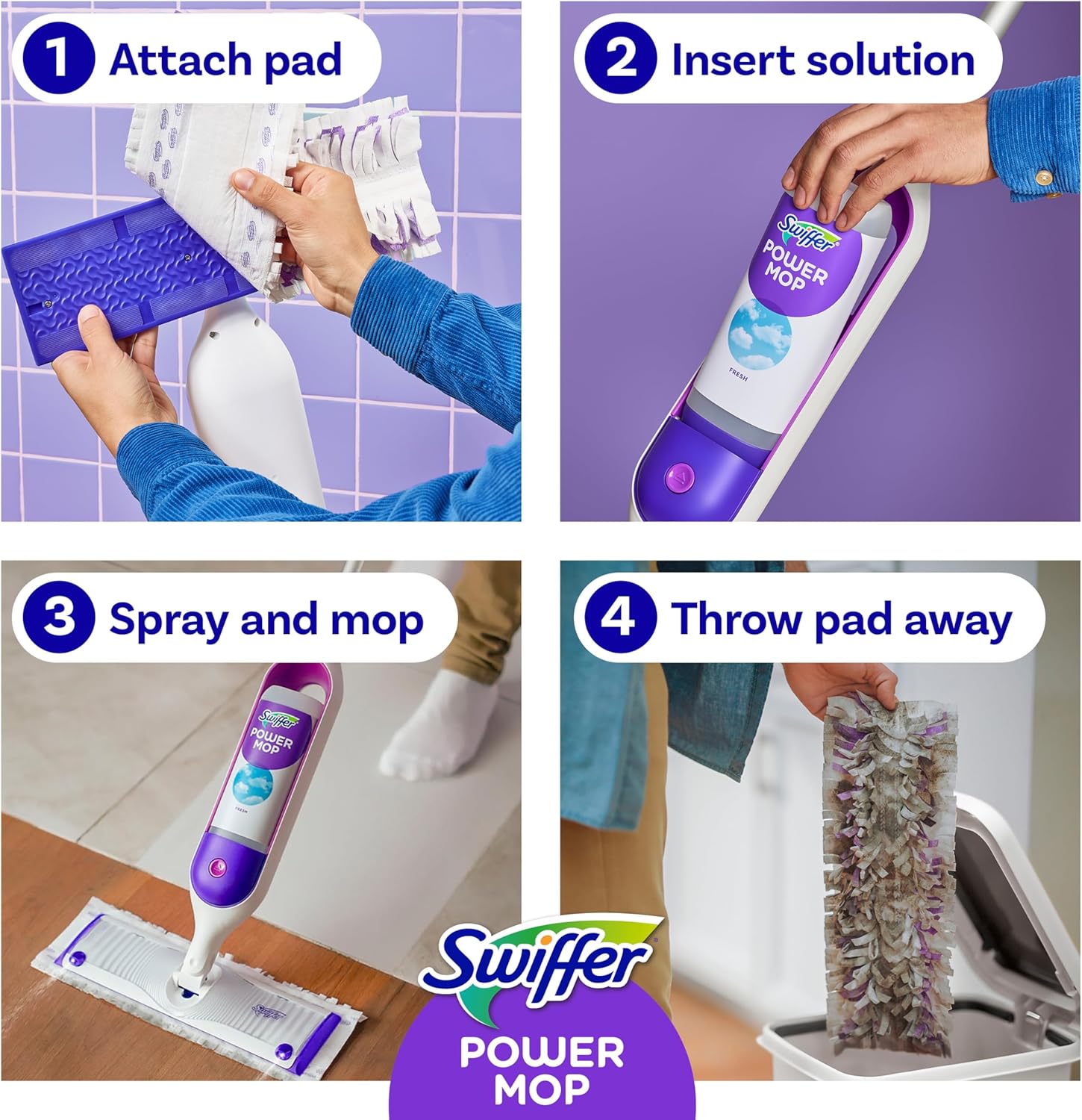 Swiffer PowerMop Multi-Surface Mop Kit for Floor Cleaning, Fresh Scent, Mopping Kit Includes PowerMop, 2 Mopping Pad Refills, 1 Floor Cleaning Solution with Fresh Scent and 2 Batteries