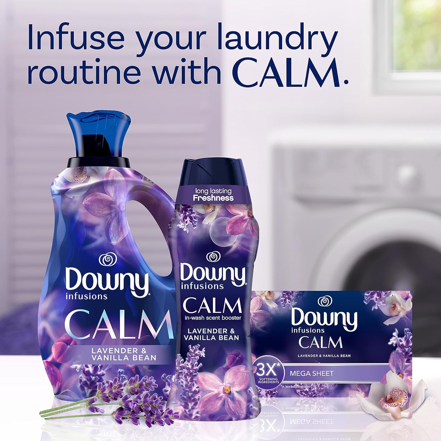Downy Infusions In Wash Scent Booster Beads, CALM, Soothing Lavender and Vanilla Bean Scent, 24 oz Laundry Beads