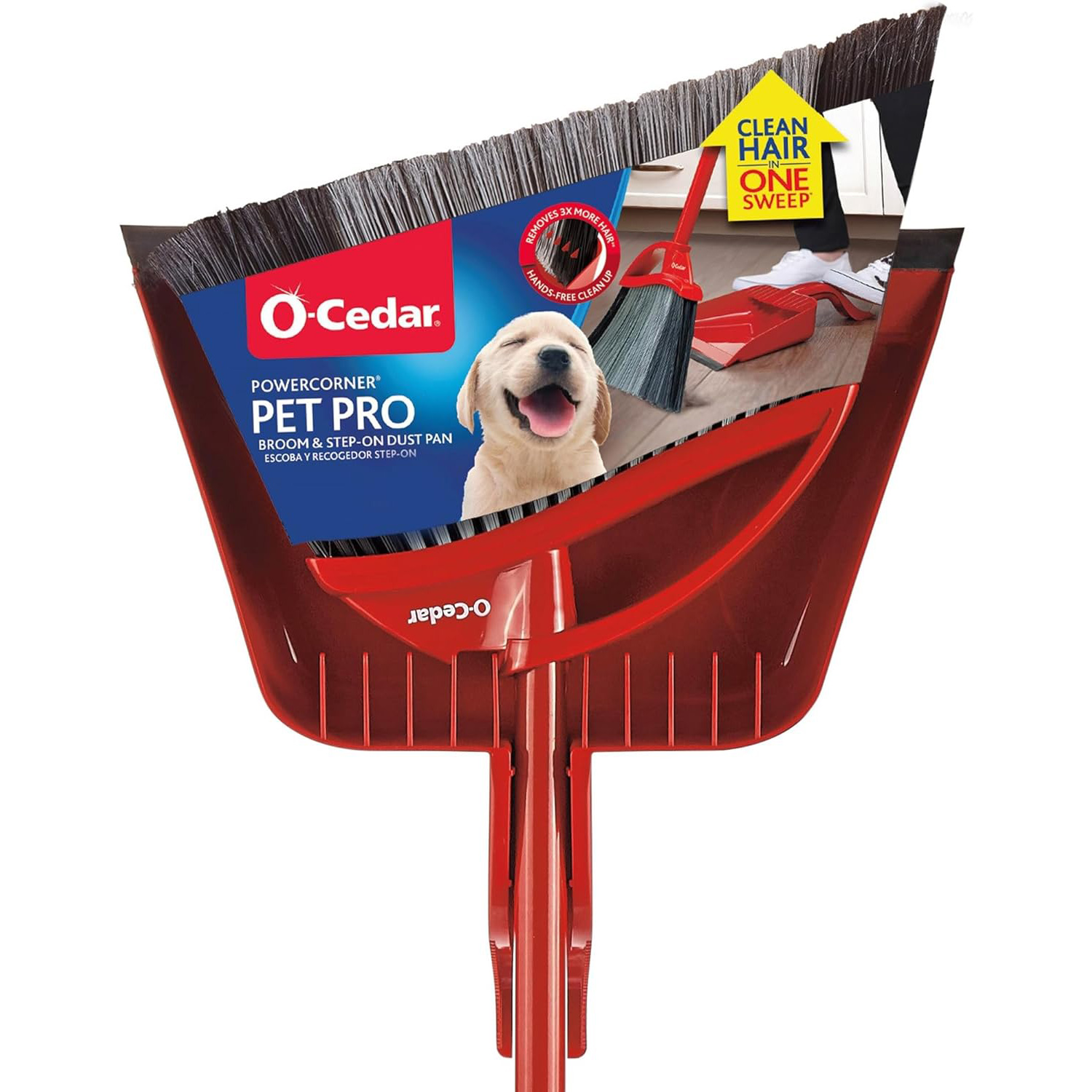 O-Cedar One Sweep Broom with Step-On Dustpan | Remove 99% with One Sweep | Lightweight Quiet Cleaning Tool | Ideal for Pet Owners