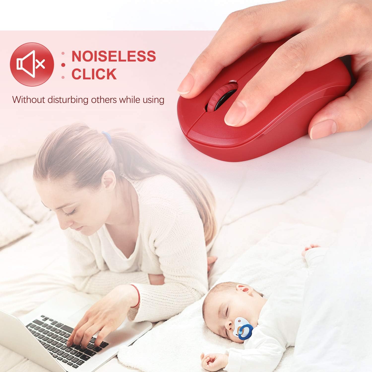 seenda Wireless Mouse, 2.4G Noiseless Mouse with USB Receiver - Portable Computer Mice for PC, Tablet, Laptop with Windows System - Mint Green