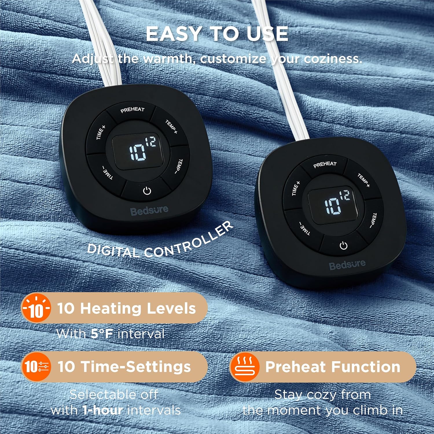 Bedsure Heated Blanket Electric Throw - Soft Flannel Electric Blanket, Heating Blanket with 4 Time Settings & 6 Heat Settings, Warm Blanket Gift for Grandma (50x60 inches, Grey)