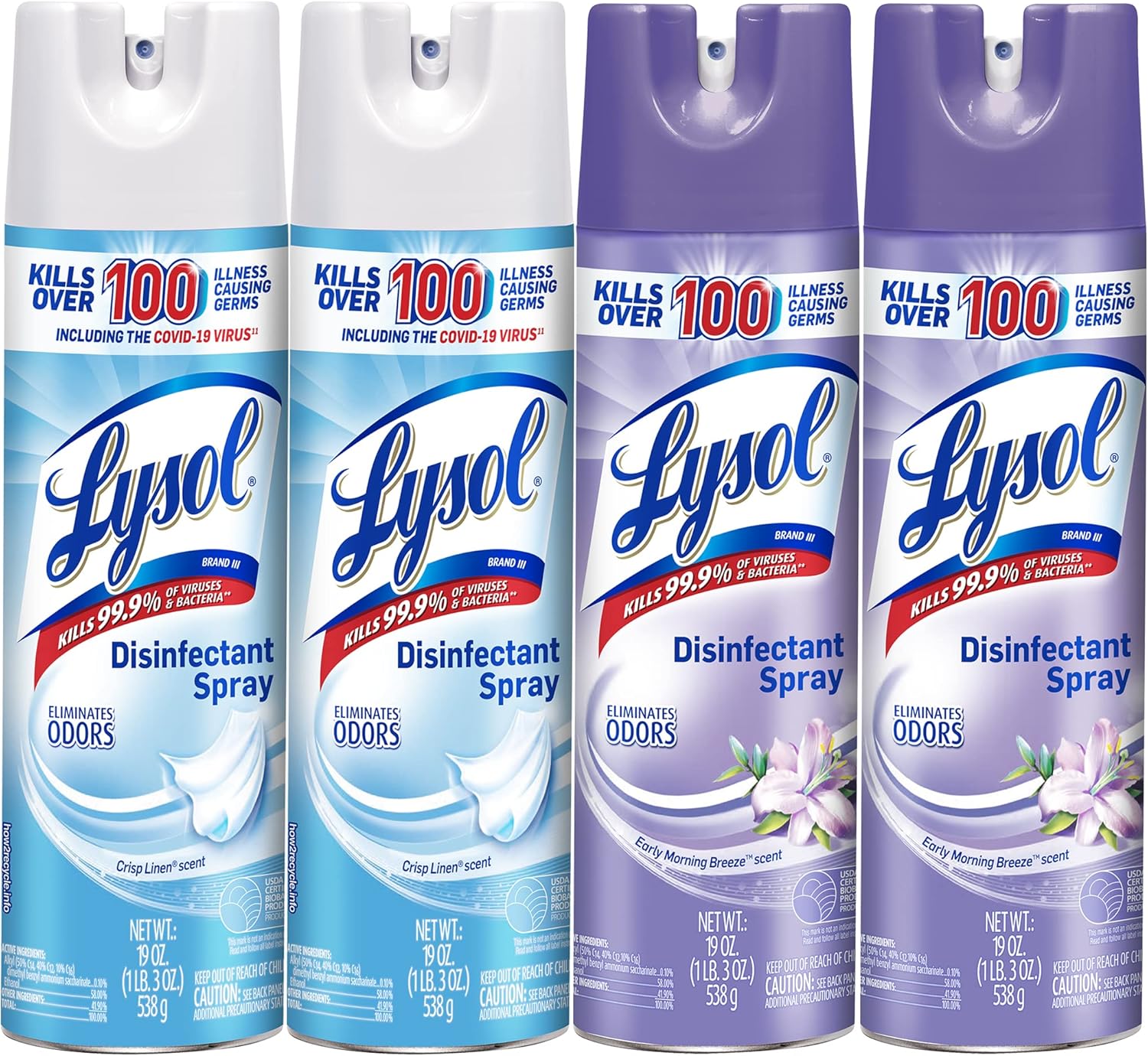 Lysol Disinfectant Spray, Sanitizing And Antibacterial Spray, For Disinfecting And Deodorizing, Early Morning Breeze, 19 Fl Oz (Pack Of 2), Packaging May Vary