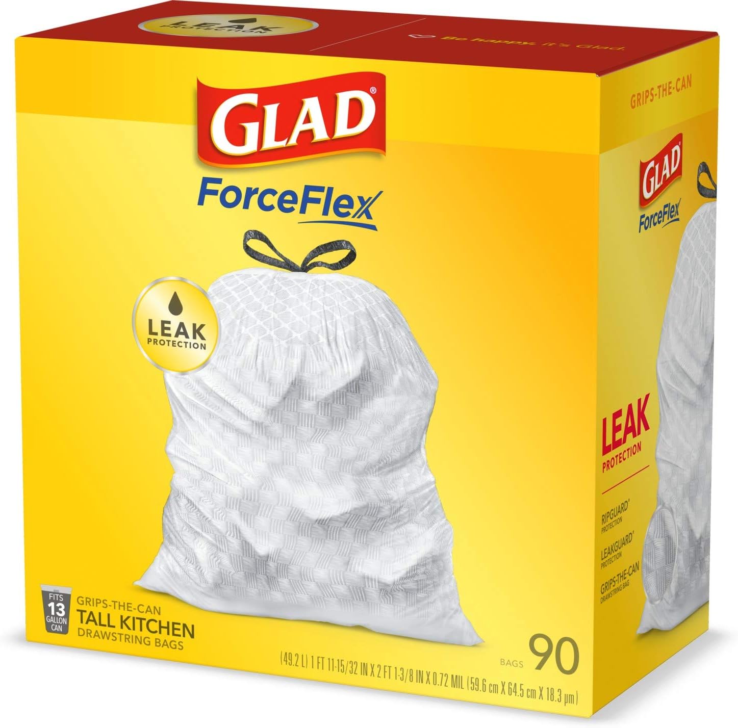 Glad Trash Bags, ForceFlex Tall Kitchen Drawstring Garbage Bags 13 Gallon White Trash Bag, Gain Moonlight Breeze scent with Febreze Freshness 100 Count (Package May Vary)