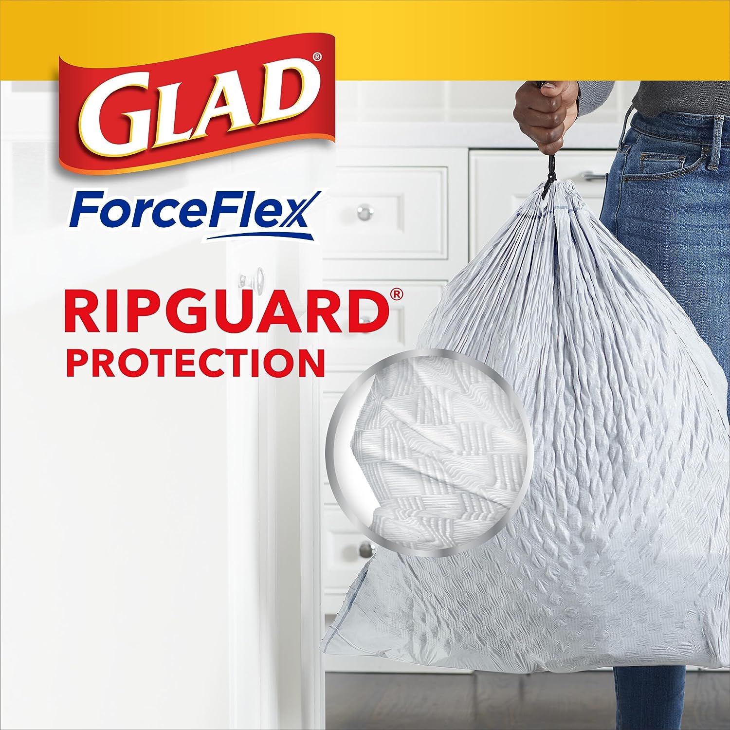 Glad Protection Series Force Flex Drawstring Gain Original Odor Shield 13 Gallon 1/110ct