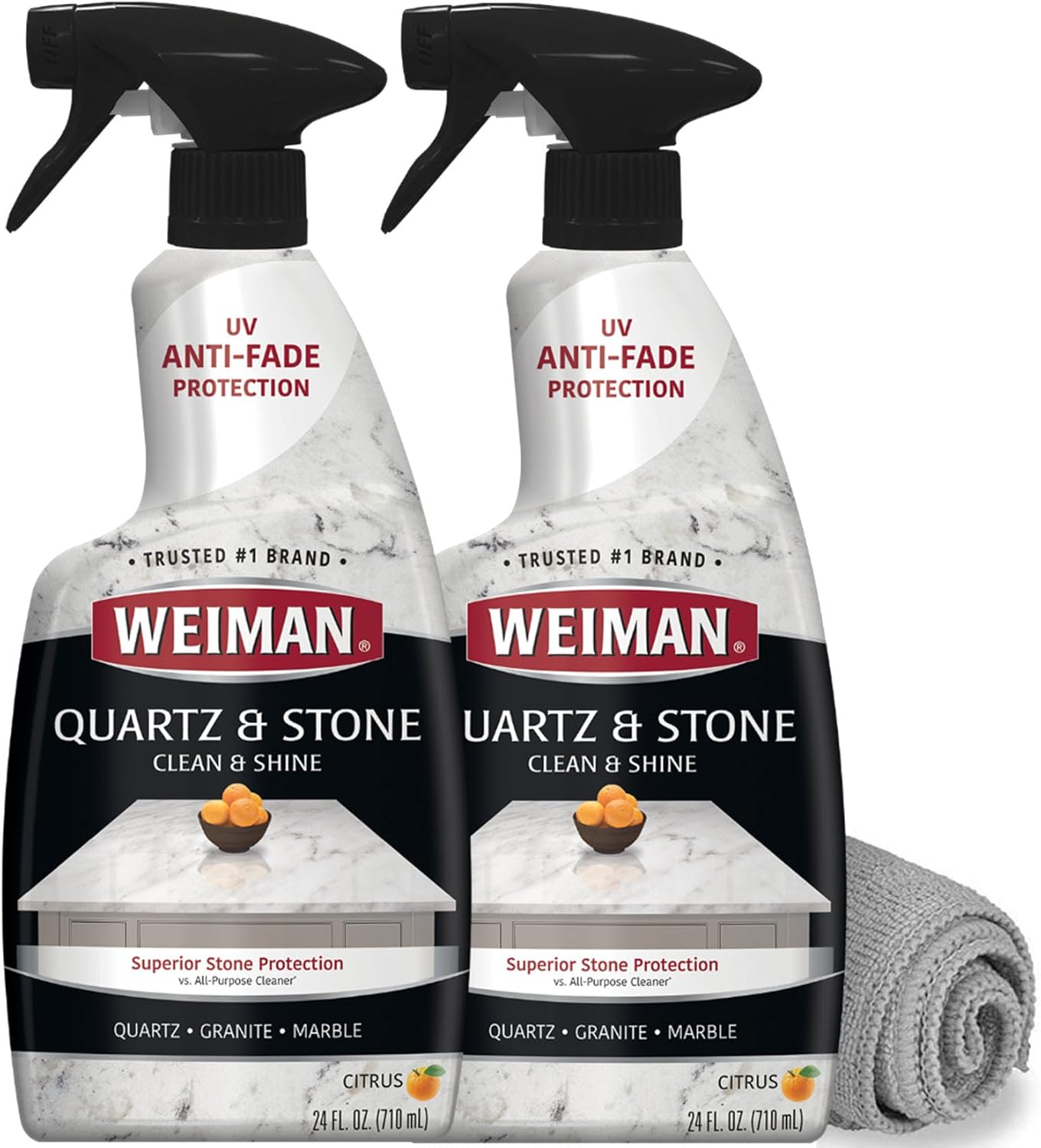 Weiman Quartz Countertop Cleaner and Polish (2 Pack w/Micro Towel) Clean and Shine Your Quartz Countertops Islands and Stone Surfaces with Ultra Violet Protection