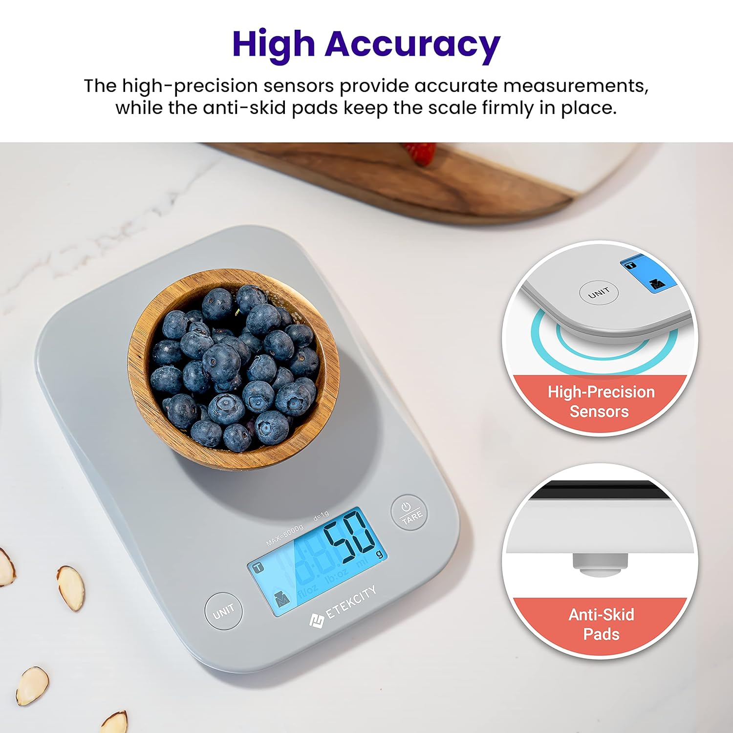 Etekcity Food Kitchen Scale, Digital Grams and Ounces for Weight Loss, Baking, Cooking, Keto and Meal Prep, LCD Display, Medium, 304 Stainless Steel