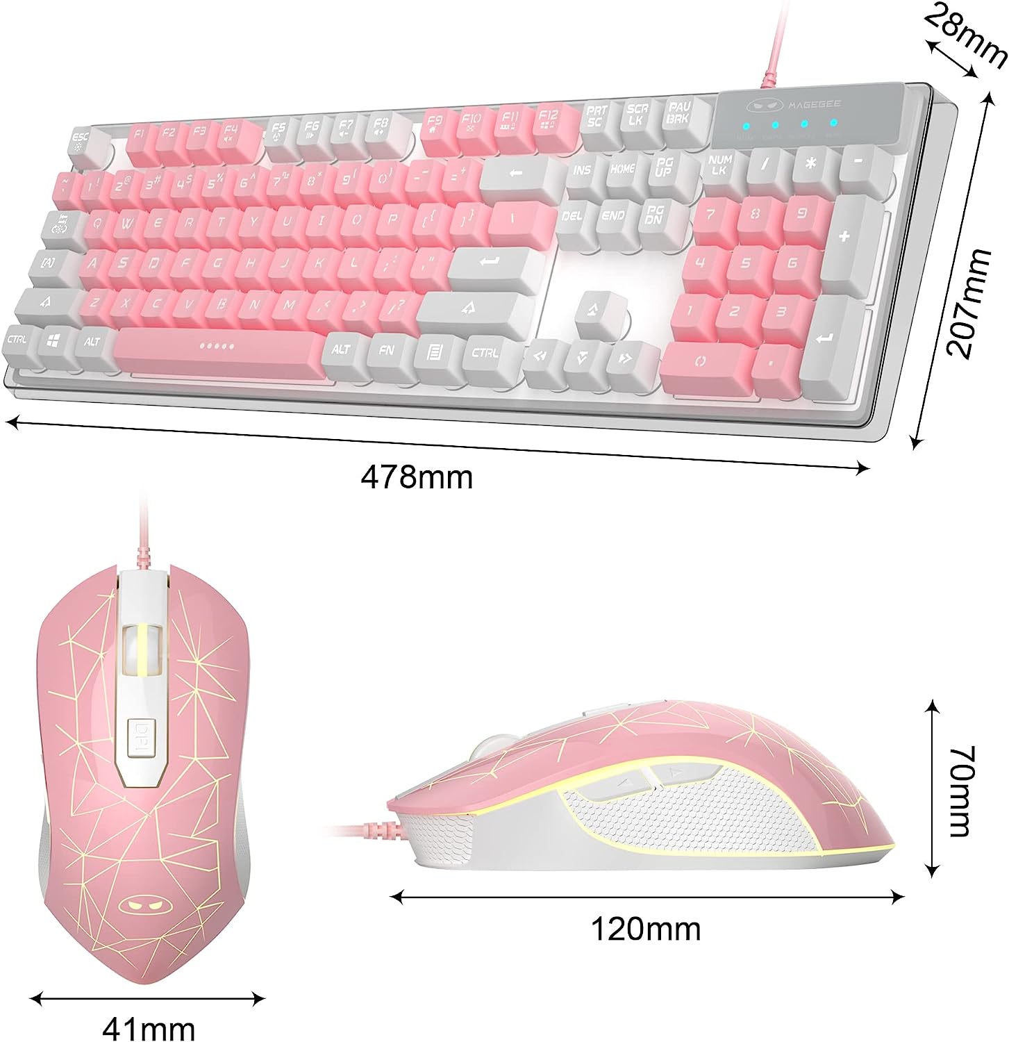 Gaming Keyboard and Mouse Combo, K1 RGB LED Backlit Keyboard with 104 Key Computer PC Gaming Keyboard for PC/Laptop(White)