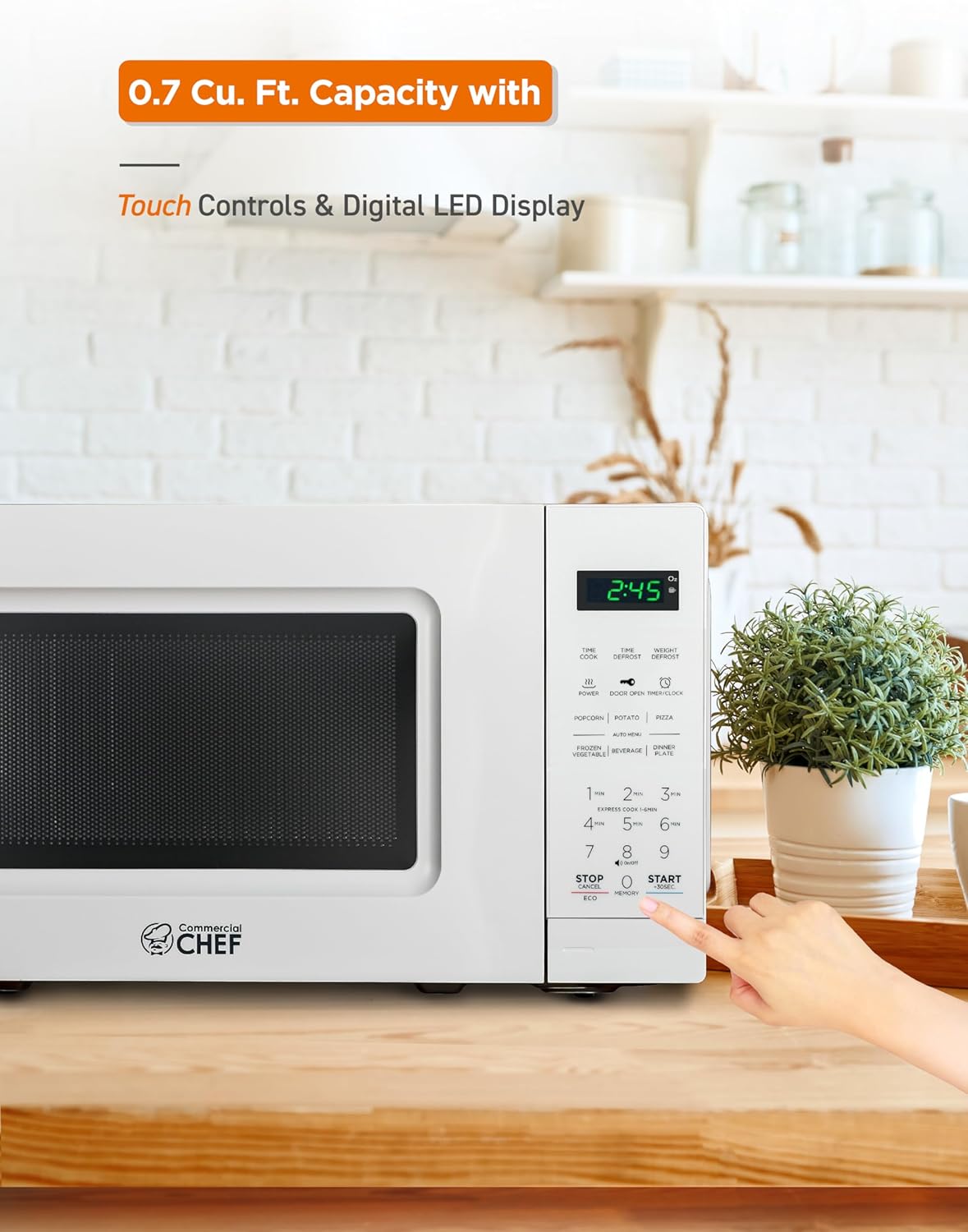 COMMERCIAL CHEF 0.6 Cubic Foot Microwave with 6 Power Levels, Small Microwave with Grip Handle, 700W Countertop Microwave with 30 Minute Timer and Mechanical Dial Controls, White