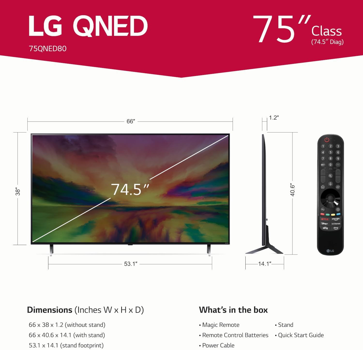 LG QNED80 Series 65-Inch Class QNED Mini LED Smart TV 4K Processor Smart Flat Screen TV for Gaming with Magic Remote AI-Powered 65QNED80URA, 2023 with Alexa Built-in,Black
