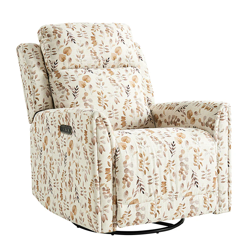 Alois Large Floral Swivel And Rocker Power Recliner With Adjustable Headrest