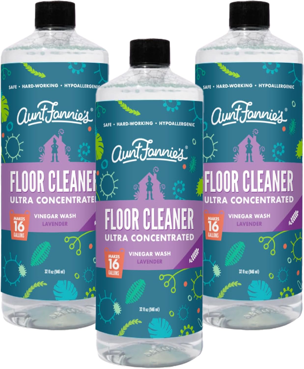 Aunt Fannie's Ultra Concentrated Floor Cleaner Vinegar Wash, Multi-Surface Floor Cleaner For Mopping, Makes 16 Gallons, Eucalyptus Scent, 32 oz. (Pack of 1), Packaging May Vary